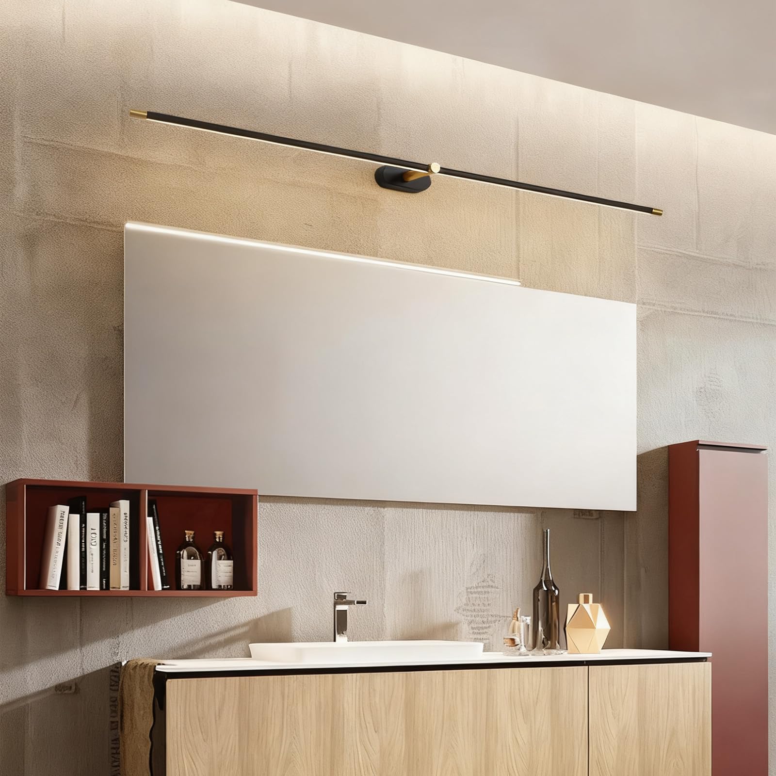 LED Spiegelleuchte Wandlampe Moderne Indoor Wandleuchte Badezimmer Wasserdichte Wandbeleuchtung Lange Lichtleiste Wandleuchten für Hotel Restaurant Badezimmer (Schwarze Gold-Warmes Licht,128cm)