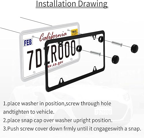 Miniatura 10 de GaRhomxy Marcos para matrícula, 2 soportes para placa de matrícula de acero inoxidable con 4 agujeros, marco protector para placas con tapas de