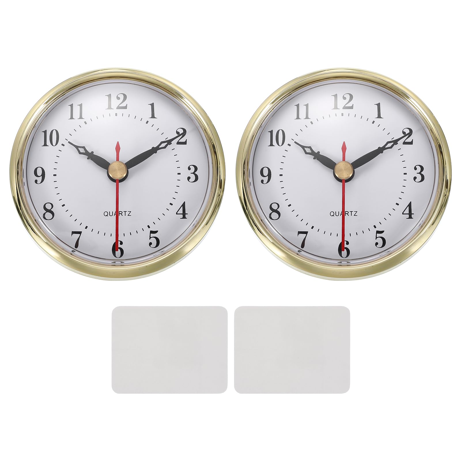 PATIKIL 2 Set Classic Clock Movement, 3.1 Inch/80mm Quartz Movement Insert for Office Home Decor Replacement DIY, Gold (Arabic Numerals,Carved Plastic)