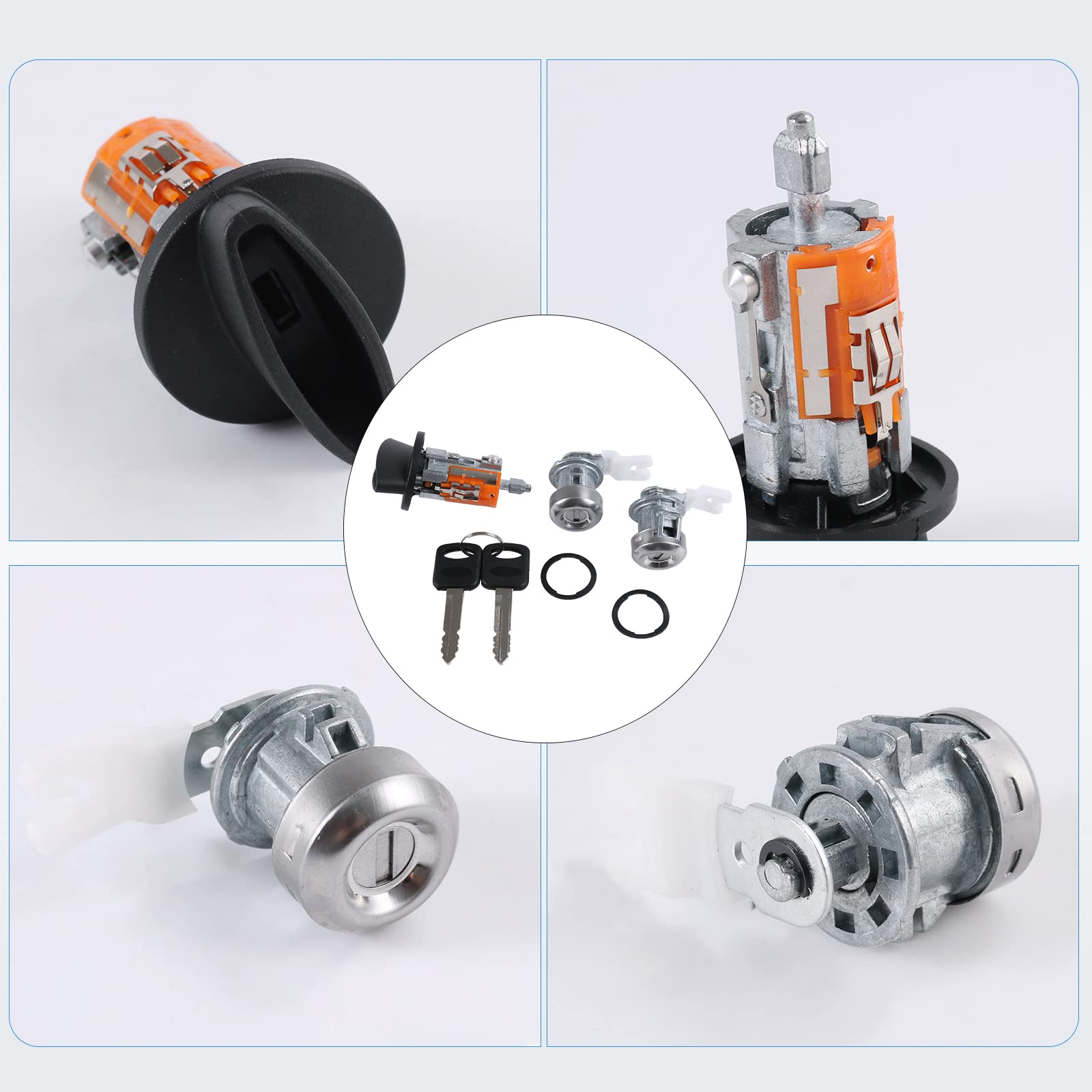 Ford Ignition & Door Lock Cylinder Set With 2 Keys - Chrome Tumbler, Part #C-42-117 & DP-42-122 - Complete Replacement Kit 1 thumbnail image