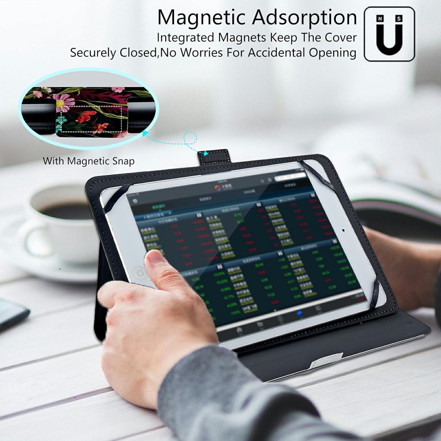 6 7 Inch Tablet Case,Universal Case for 6-7 Inch Tablet eReader,7" Kindle Series e-Reader Tablet Stand Folio Shell Cover with 360 Degree Rotatable Kickstand Multiple Viewing,Wildflowers