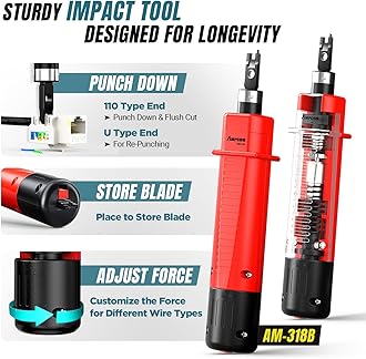 AMPCOM Ethernet Crimping Tool Kit 10-in-1 Pass Through RJ45/RJ11 Network Tool Kit with RJ45 Tester for Cat6/5e RJ45 Connectors, Includes 110 Punch Down Tool & Wire Stripper, Portable Waterproof Bag
