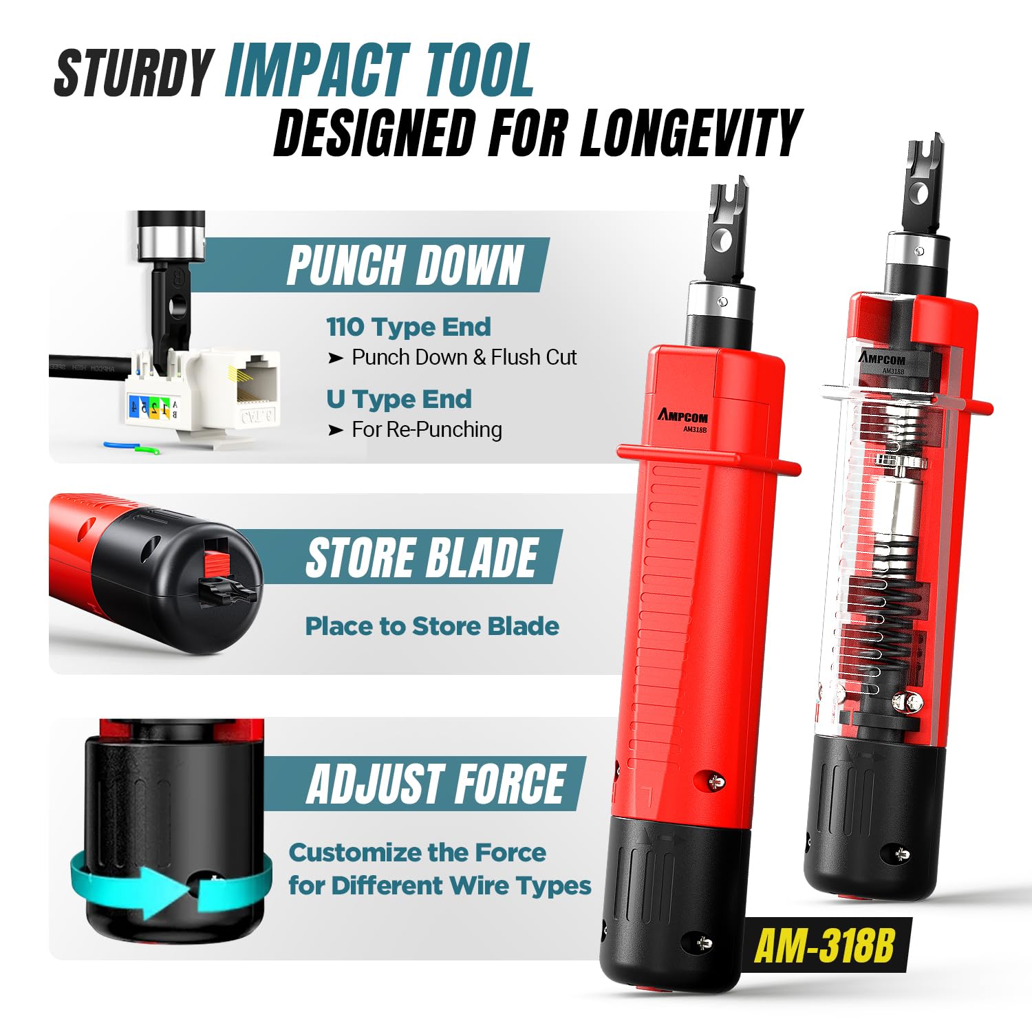 AMPCOM RJ45 Network Tester i with Ethernet Pass Through Crimp Tool Kit 9-in-1 in Portable Waterproof Bag