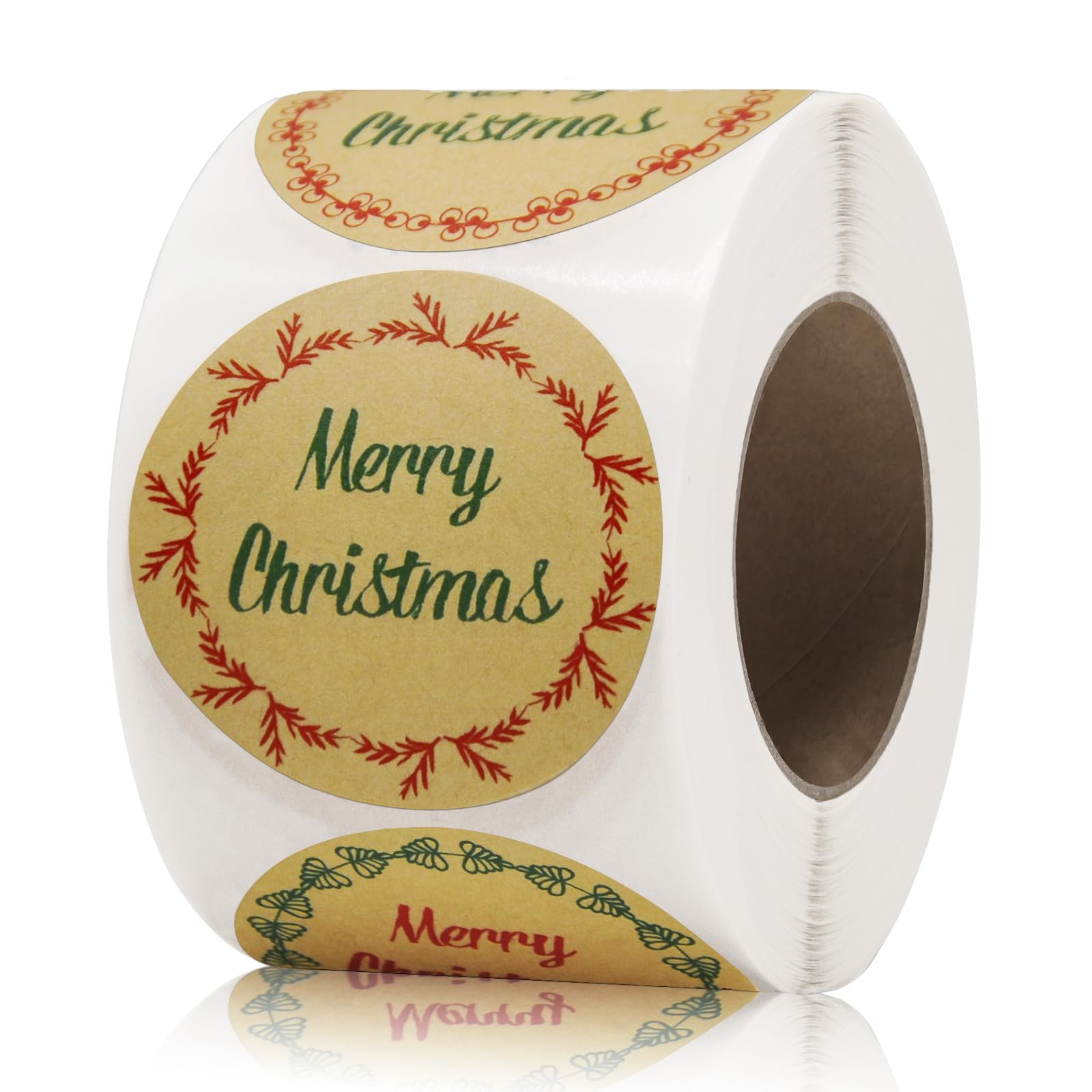 Rollo de 500 etiquetas adhesivas de Navidad de 2 pulgadas, 4 diseños diferentes, etiquetas redondas de Navidad, calcomanías de sobre, calcomanías decorativas de Navidad, calcomanías de envoltura de
