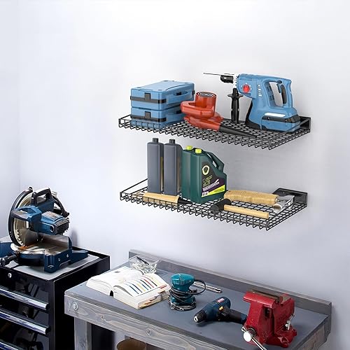Miniatura 2 de TORACK Paquete de 2 estantes de almacenamiento montados en la pared, estante de pared de 23.5 x 12 pulgadas para garaje, armario, lavandería,