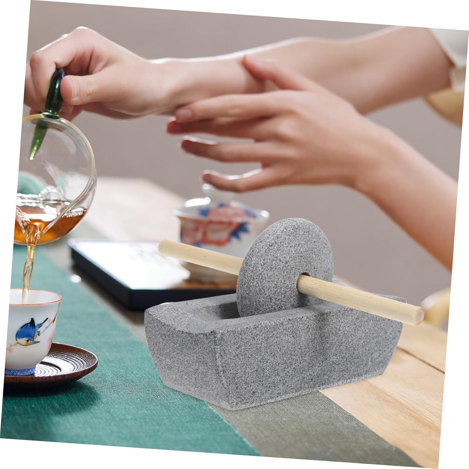 Generic 1 Set Manual Stone Pestle Grinder for Tea Coffee Traditional Hand Crank Stone Mill for Efficient Grinding of Tea Leaves Spices Beans Kitchen Essential