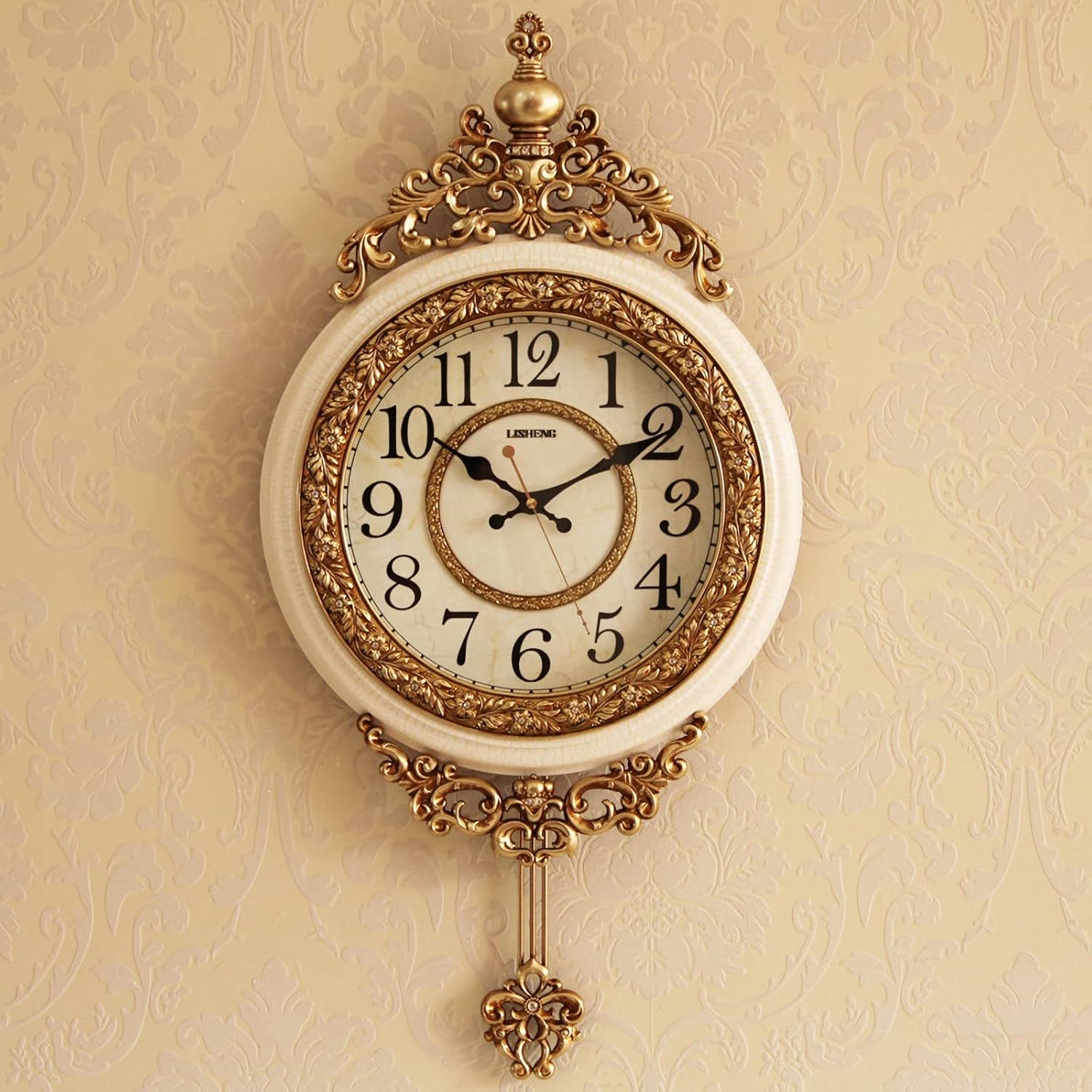 shisedeco elegant, traditional, decorative, hand painted modern grandfather wall clock fancy ethnic luxury handmade decoration, swinging pendulum for new room or office. large. 29.5 inch. (yellow)