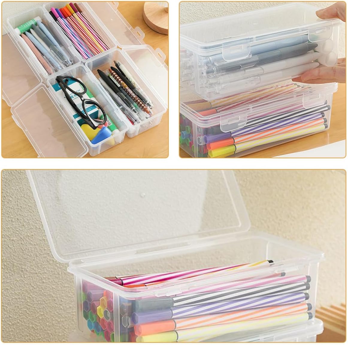 Plastic Pencil Box 4 Pack, Stackable Secure Closure Organizer image 3