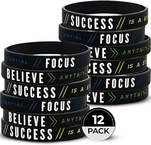 Inkstone Paquete de 12 pulseras de silicona motivacionales – Éxito, Enfoque y Cree, paquete al por mayor de 12 pulseras de silicona – Regalos de