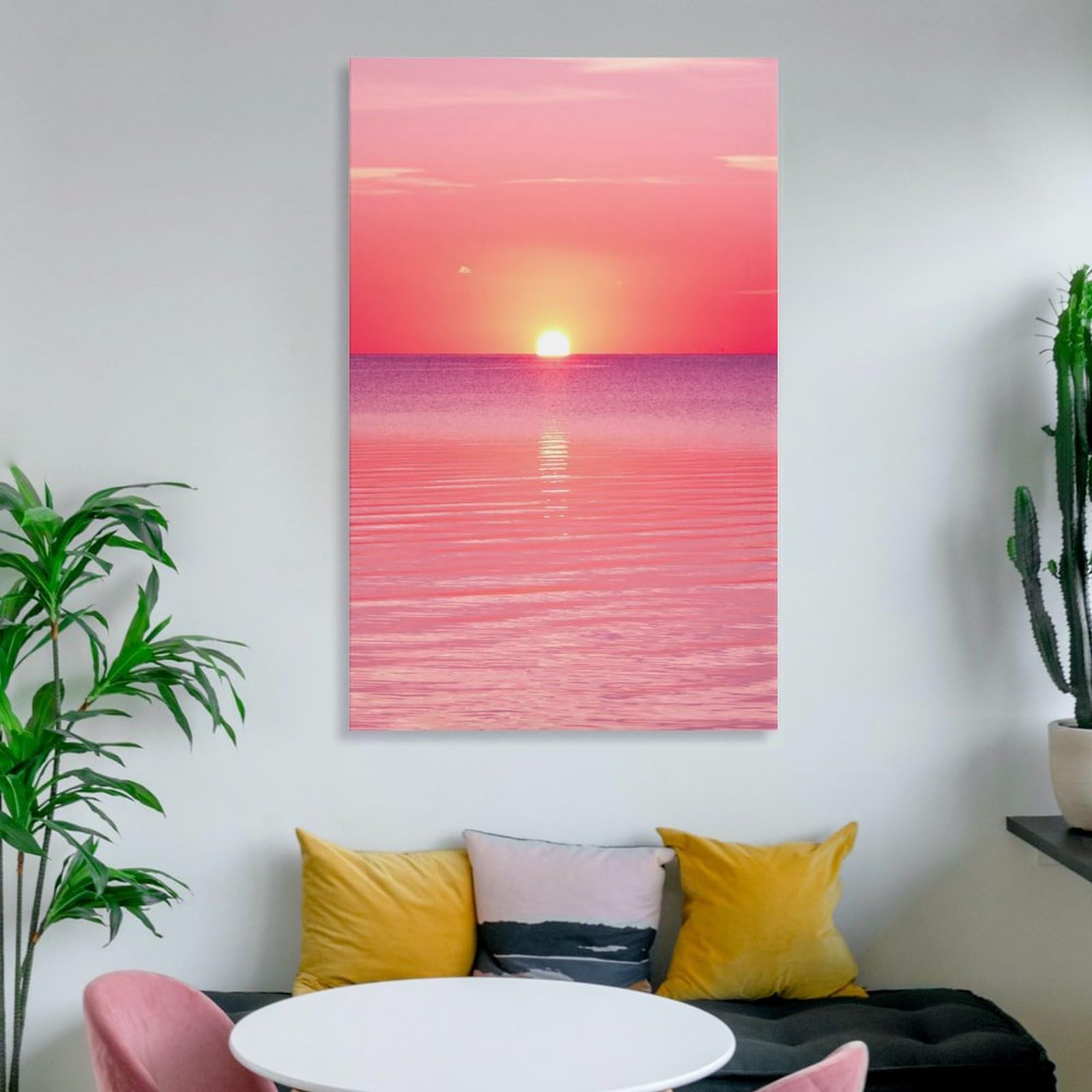 Amazon.co.jp: ピンクの海の夕日 アートパネル 静かな海 魅惑的な色彩