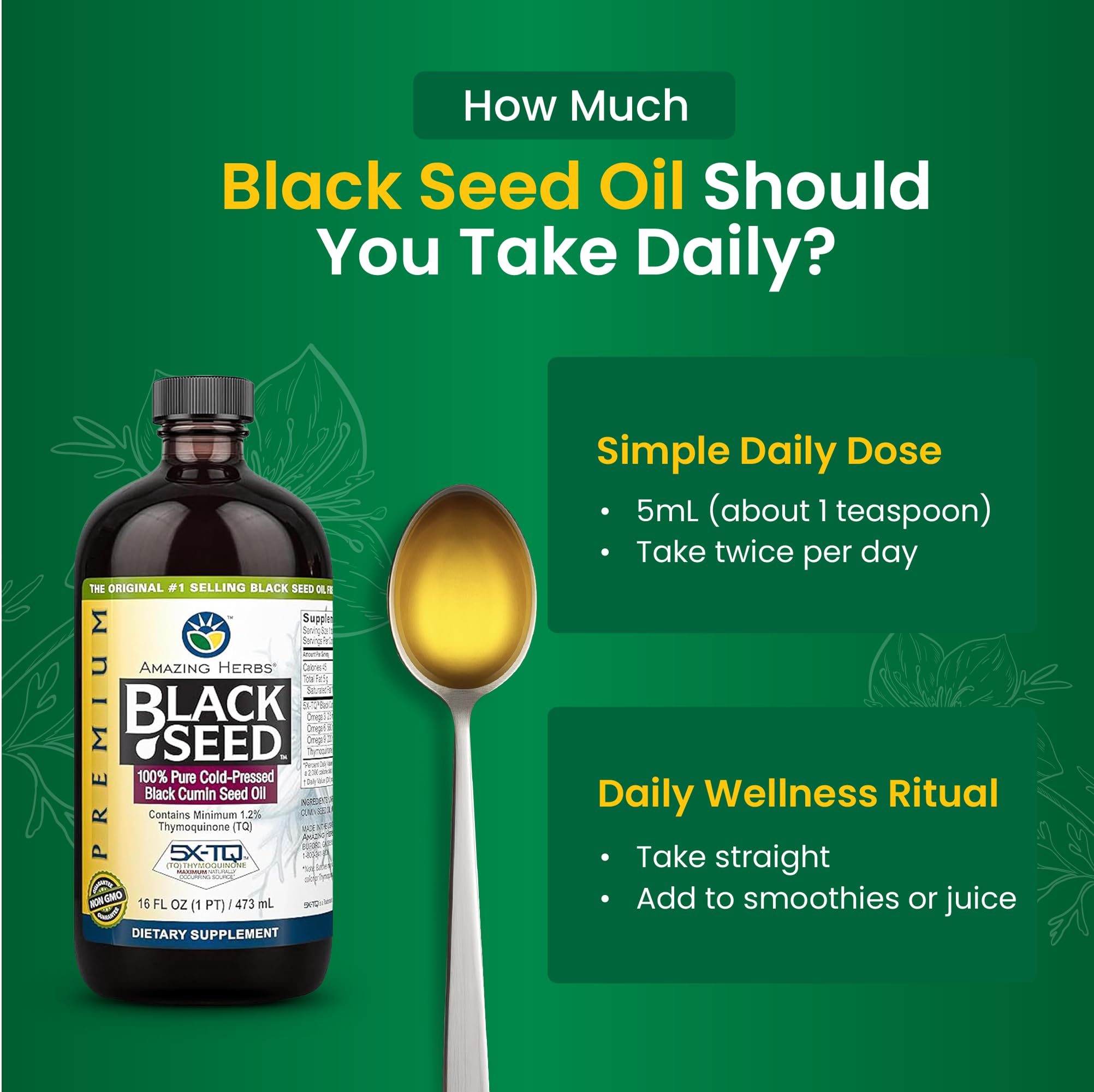 Amazing Herbs Premium Black Seed Oil Liquid - 16 Fl Oz Glass Bottle — Amazon image 4