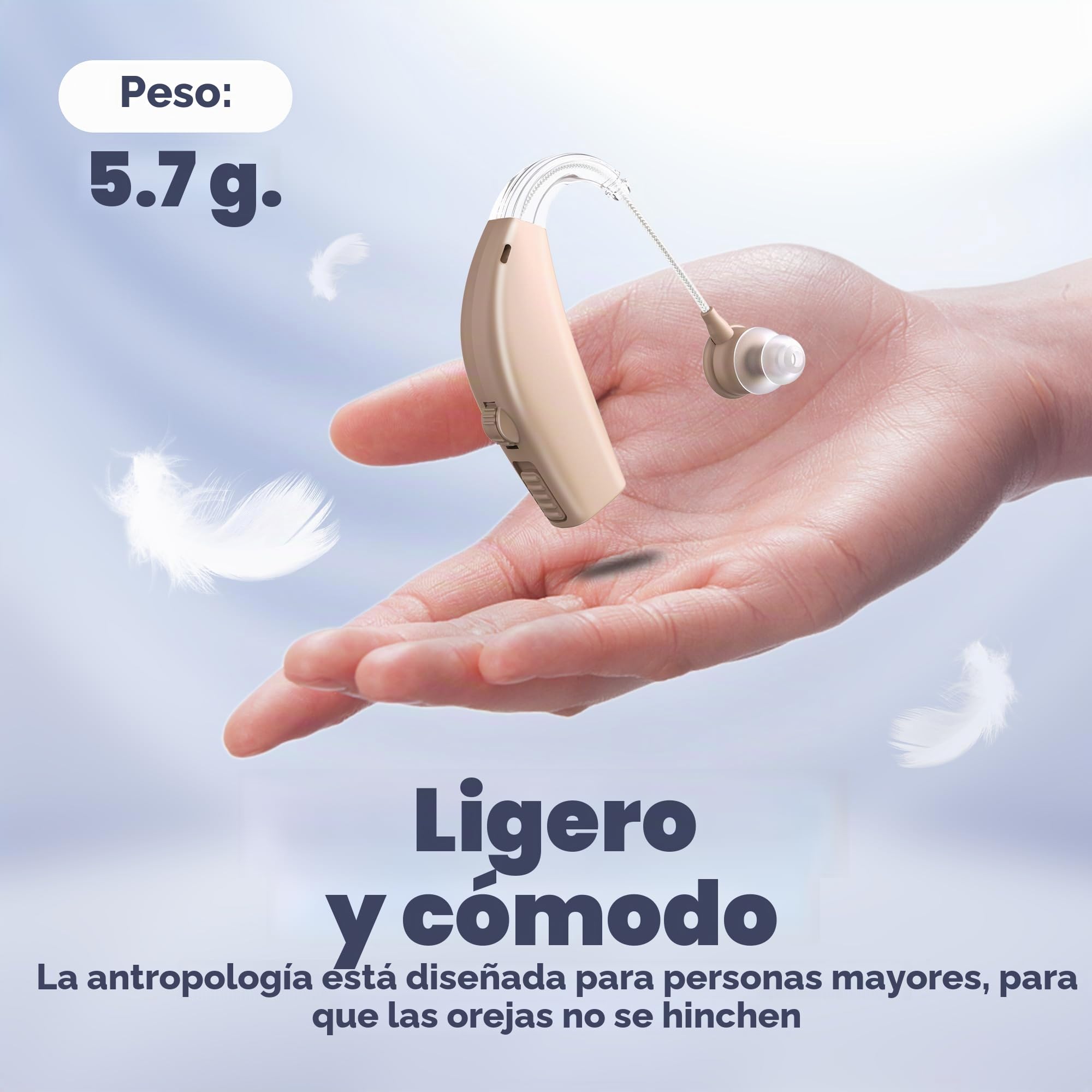 Par de dispositivos BTE digitales recargables con ajuste de reducción de ruido para adultos y personas mayores, duración de la batería durante todo el día, peso ligero detrás de la oreja, piel