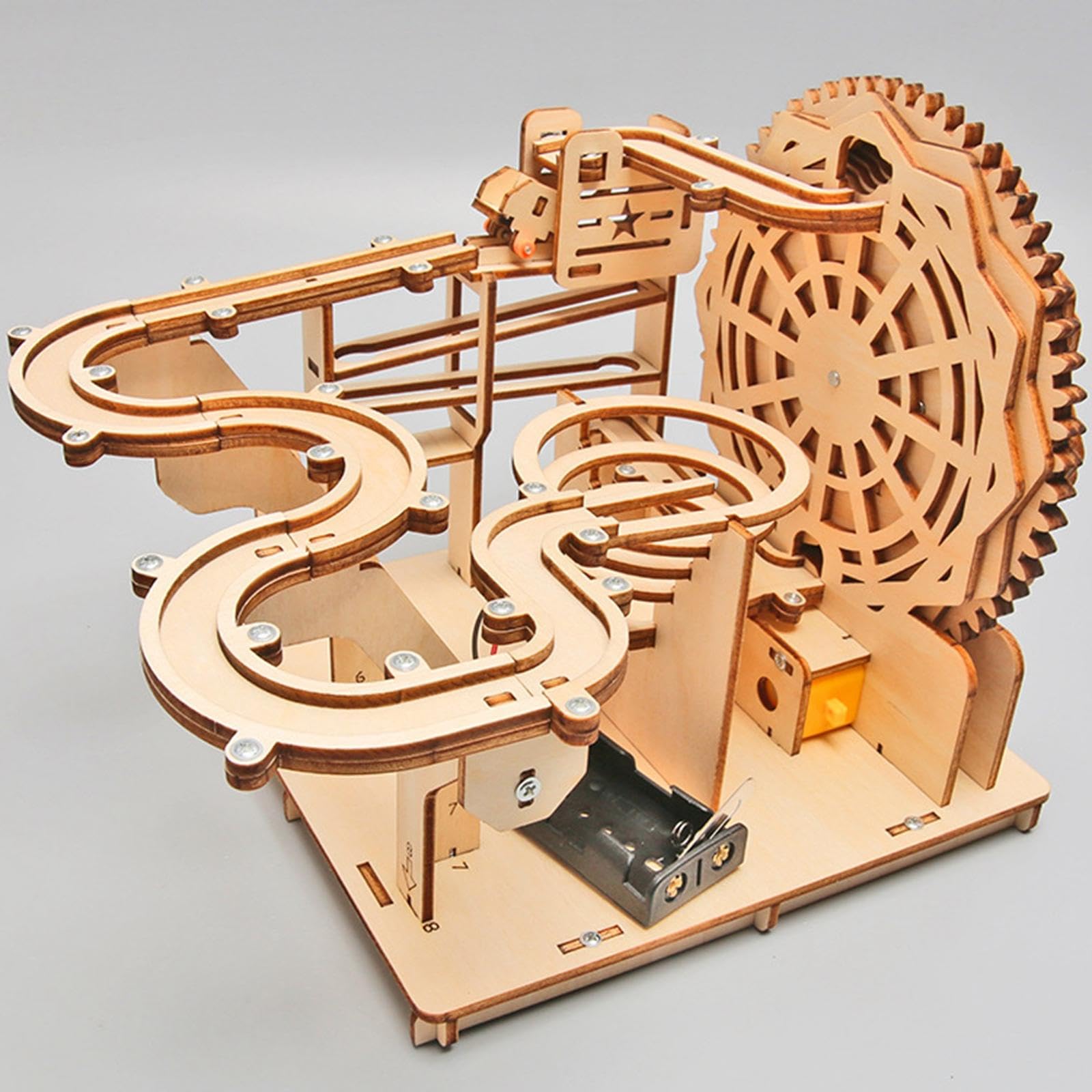 Marblebahn 3D Holzpuzzle Mechanisches Kugelbahn Modell Rollercoaster Bastelspiel Elektrischer Bausatz Aus Holz mit Interaktiver Montage für Erwachsene