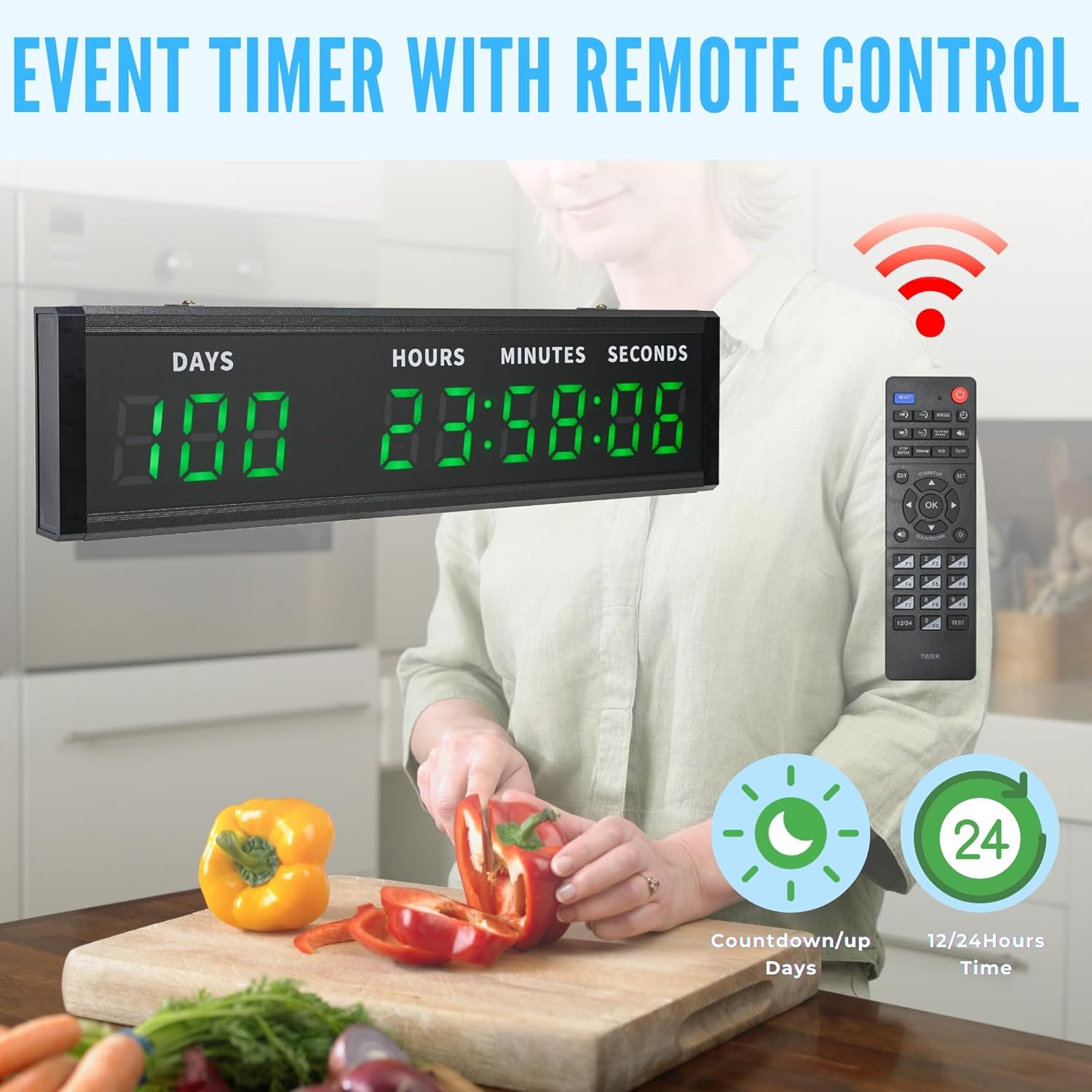 Large Digital Countdown Clock & Calendar, 999 Days LED Retirement Countdown Clock Timer with Remote & Alarm, Wall/Desk Count Down/Up Timer Clock for Gym Christmas Vacation School Days,17.87in*5.04in