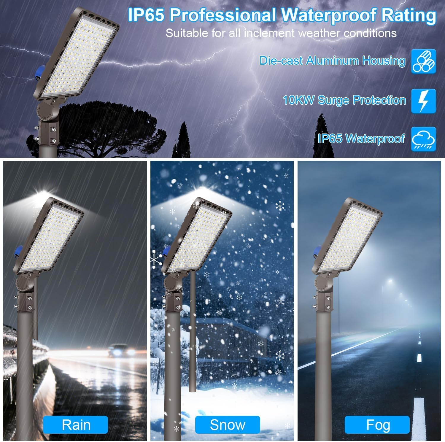 350W LED Parking Lot Lights Outdoor with Slip Fit Mount 52500LM 5000K Dusk-to-Dawn Parking Area Light IP65 Commercial and Security Street Stadium Lighting Heavy-Duty 100-277V 3Pack