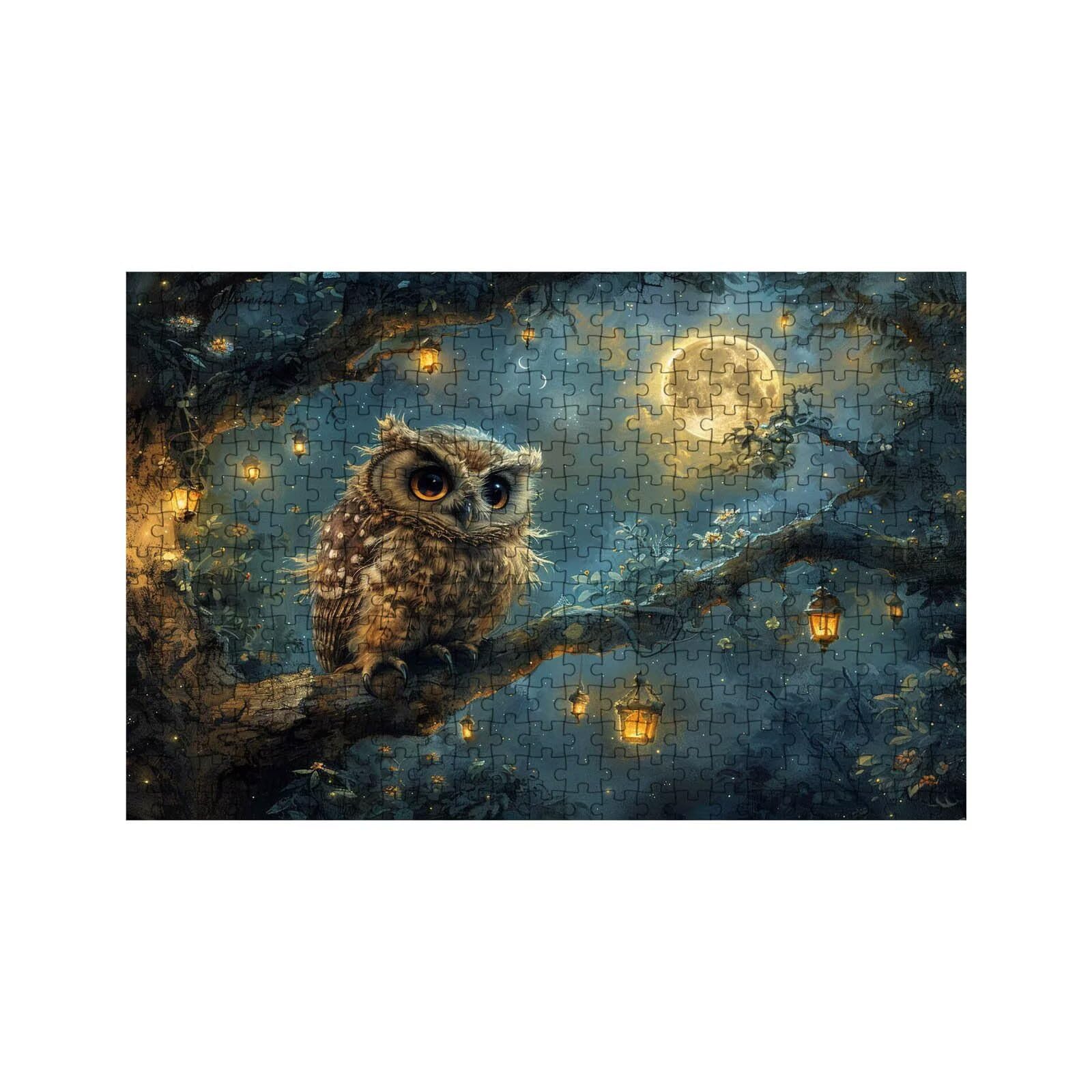 Puzzle 2000 sztuk, sowa puzzle 2000 sztuk drewna 70x100 cm z kolorowym pudełkiem papierowym i przenośną torbą z siatki, klasyczne puzzle księżyc na wiosnę dekoracje ścienne i prezent kobiety LZPT