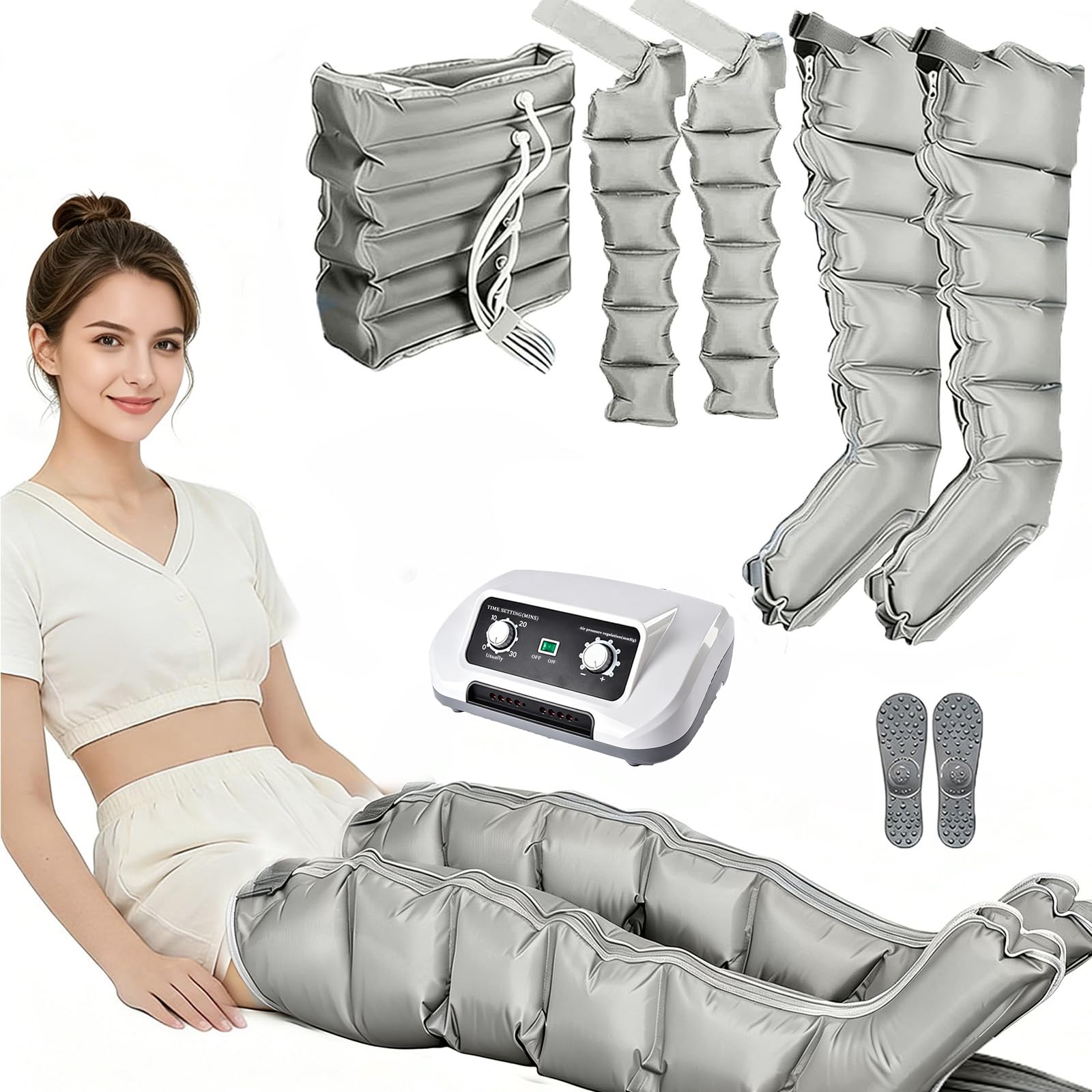 Máquina de Presoterapia Profesional para Comodidad en Casa | Presión y Temporizador Ajustables para Sesiones Personalizadas, Ideal para Relajación y Recuperación Diaria