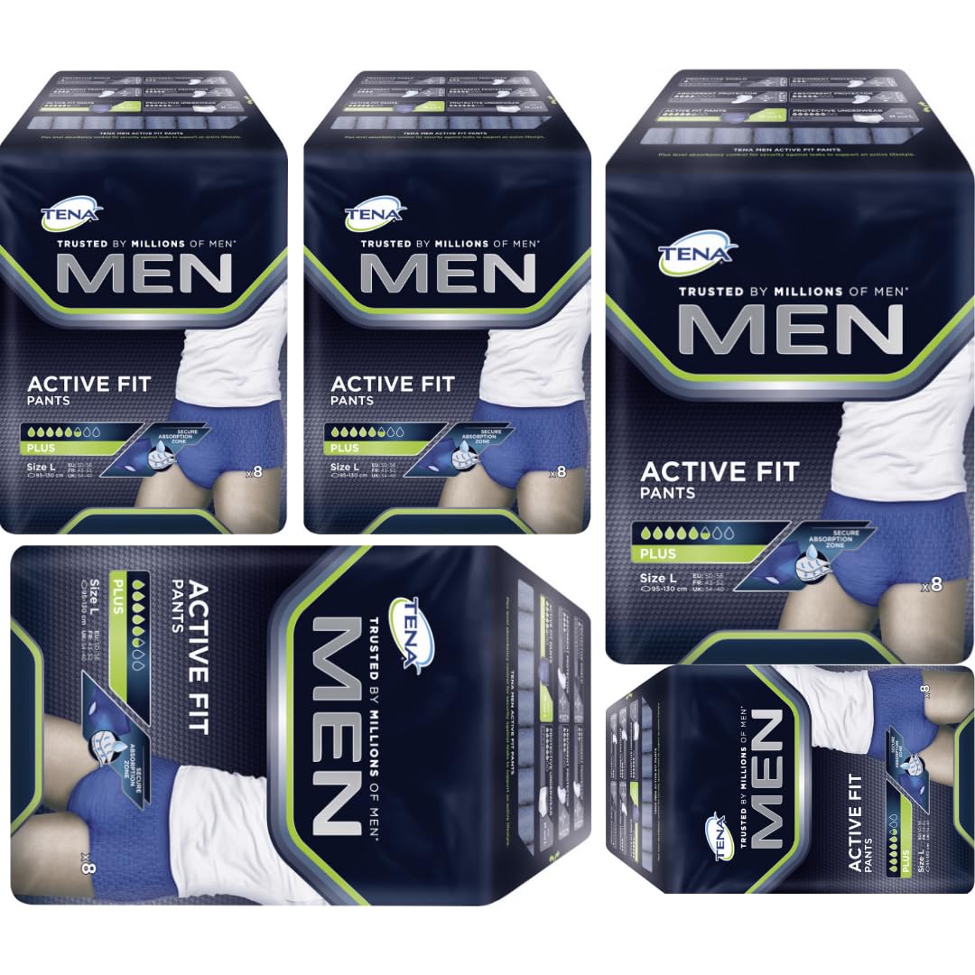 Men Active Fit Pants Plus Größe L Pads Damenbinden 8 STÜCK x 5 Packungen