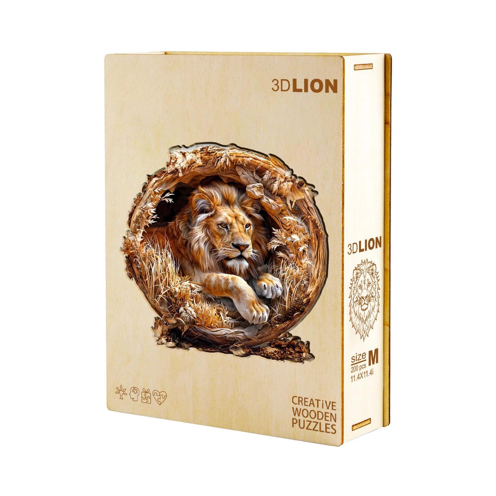 Puzzle Bois Adulte, Le Lion 3D Puzzle en Bois Animaux, Puzzles Animal Unique pour Adulte, 3D Lion Wooden Puzzles 575pcs-XL-44 * 44cm