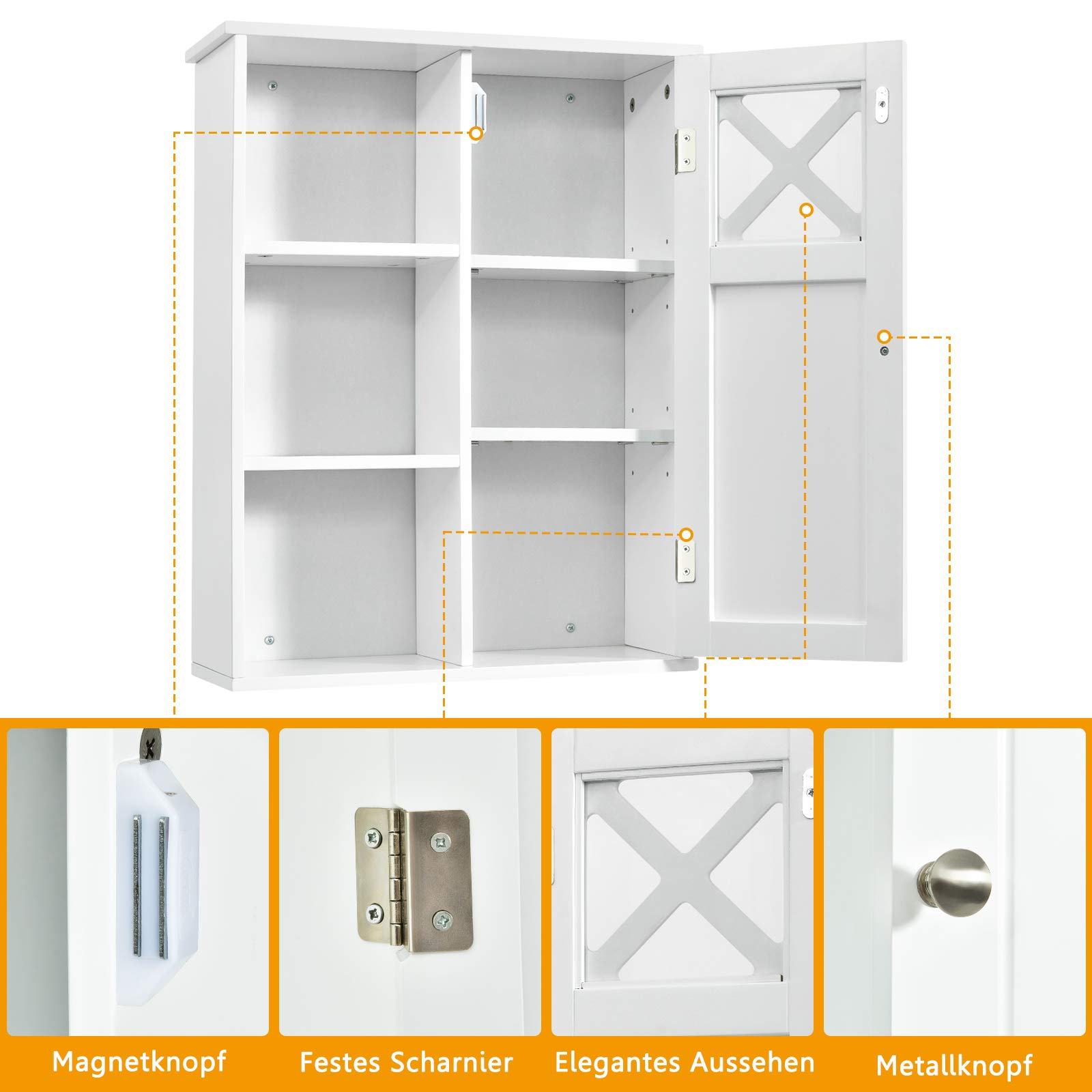 COSTWAY Hangkast, Badkamerkast, Hangend, Wandkast, Badkamerkast Met Verstelbare Plank Grijs 1413844286