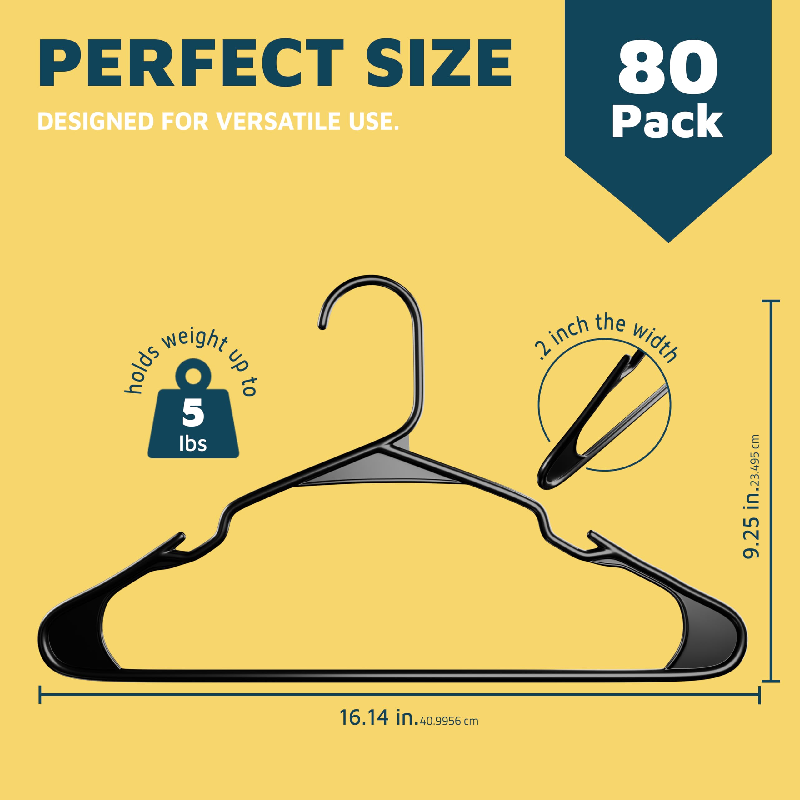 LifeMaster Juego de 80 Perchas de plástico Negro para Ropa, Ligeras, duraderas, con Ranuras Inteligentes para los Hombros, Ahorro de Espacio, diseño Antideslizante, Organiza tu Armario con Perchas