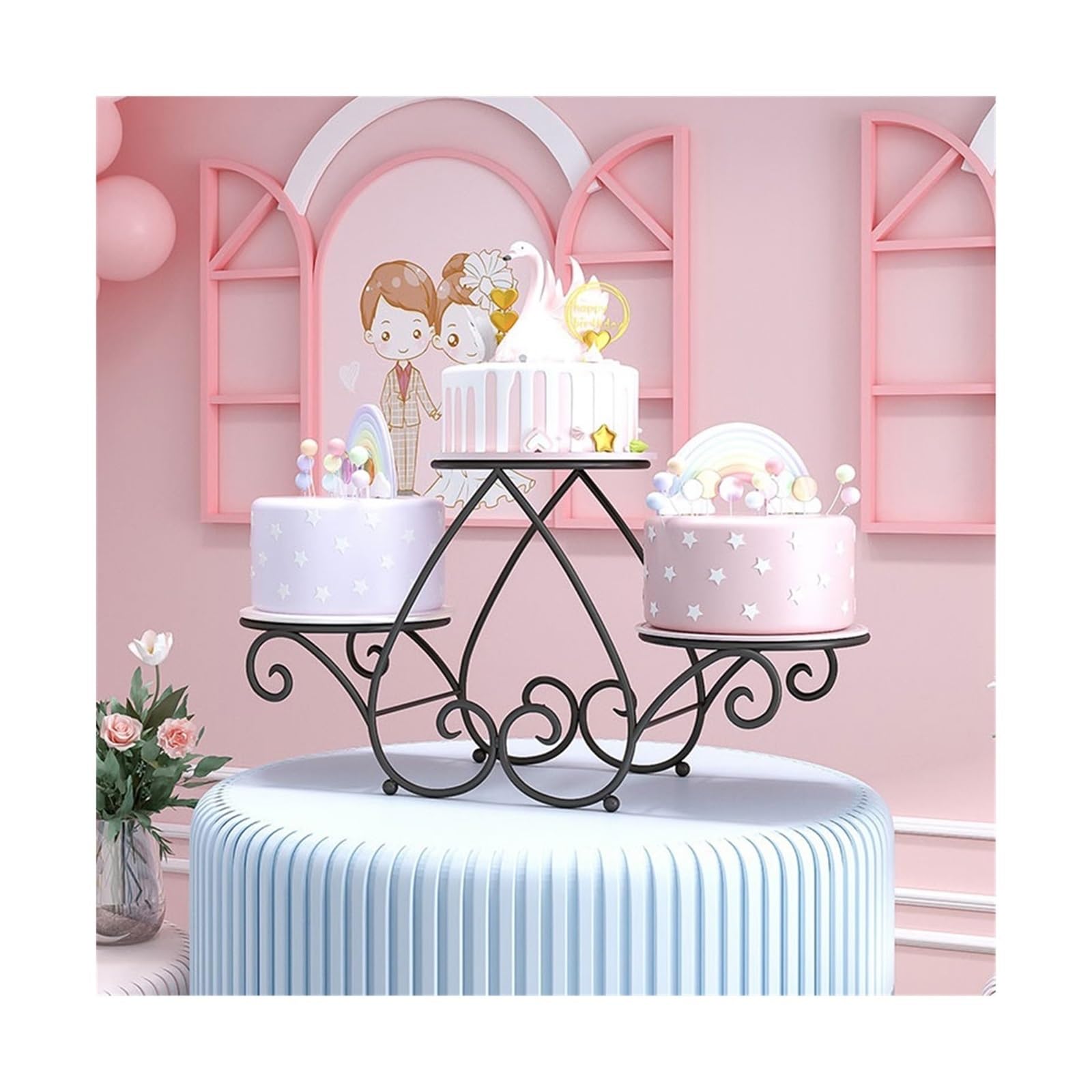 Kw3nS8bp5r Dessert Stand European Dobos Torte Display Shelf Bakery Birthday Wedding Party Decoration Table Cupcake(Black)