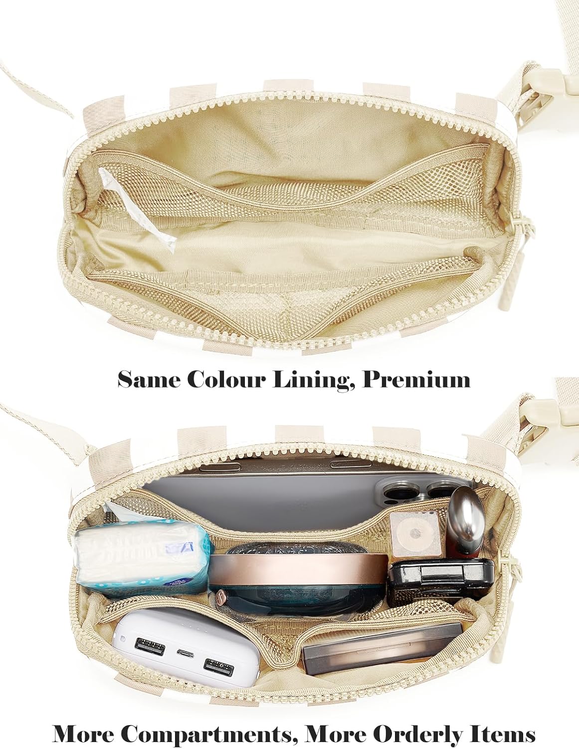 Checkered Fanny Pack Nylon Everywhere Belt Bag for Women,Water Repellent Waist Packs (Checkered Belt Bag-Beige) - Image 5