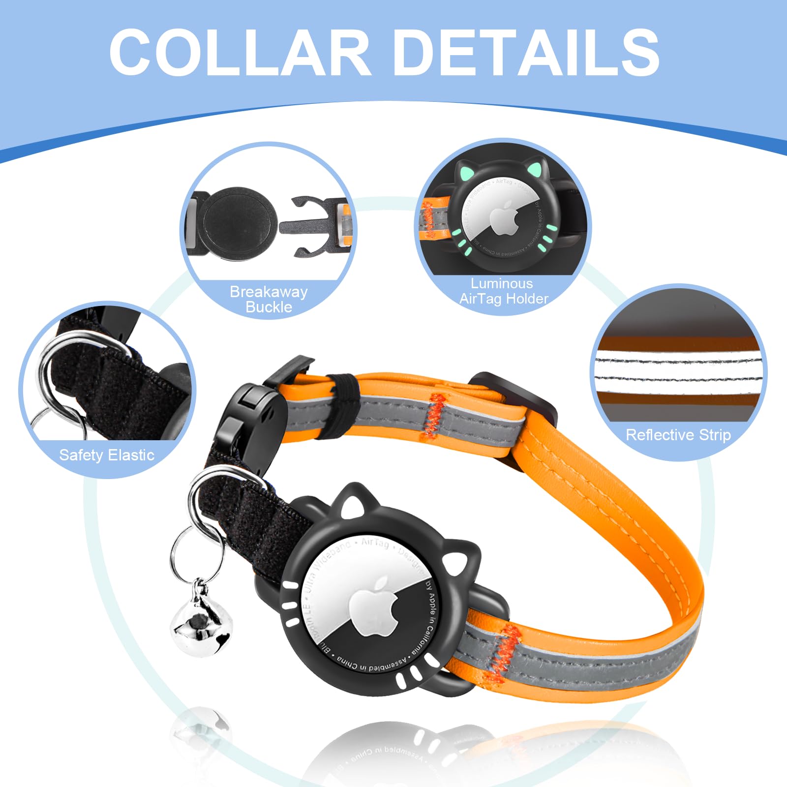 Ytanest Luminous AirTag Cat Collar,Reflective and Breakaway Cat Collar with Apple Air Tag Holder - Image 2