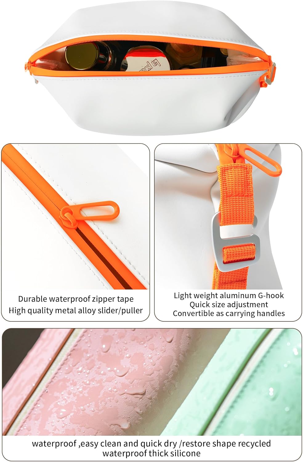 6"x 11" 6L Large Silicone Toiletry Bag,Waterproof Leakproof Foldable Travel Organizer,Dopp Kit Alternative for Men & Women,White - Image 2