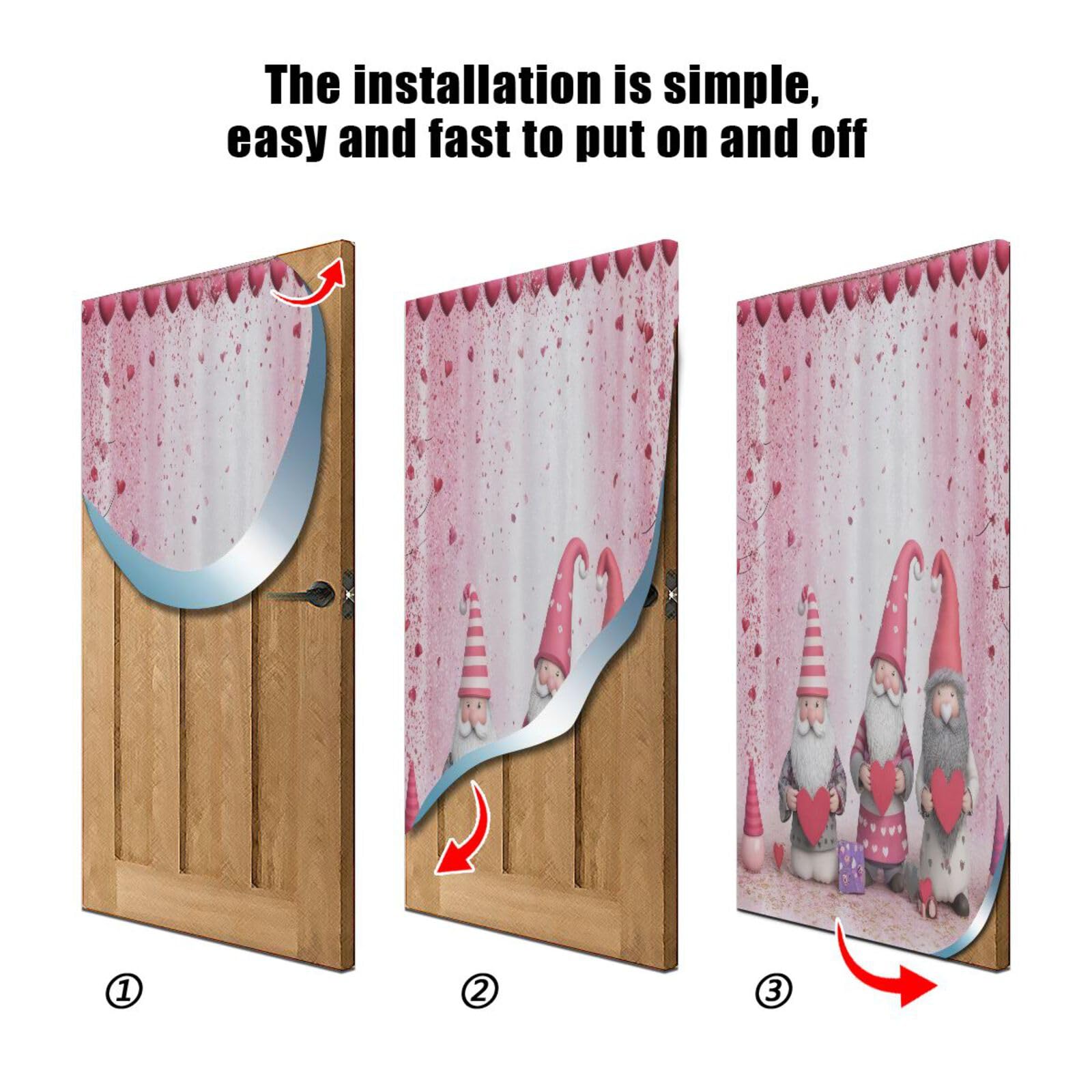 FLildon Gnomes Love Hearts Valentine's Day Door Cover Decoration, Party Accessory Porch Decor for Festive Ornament Room Door Covers 36 x 98 Inch