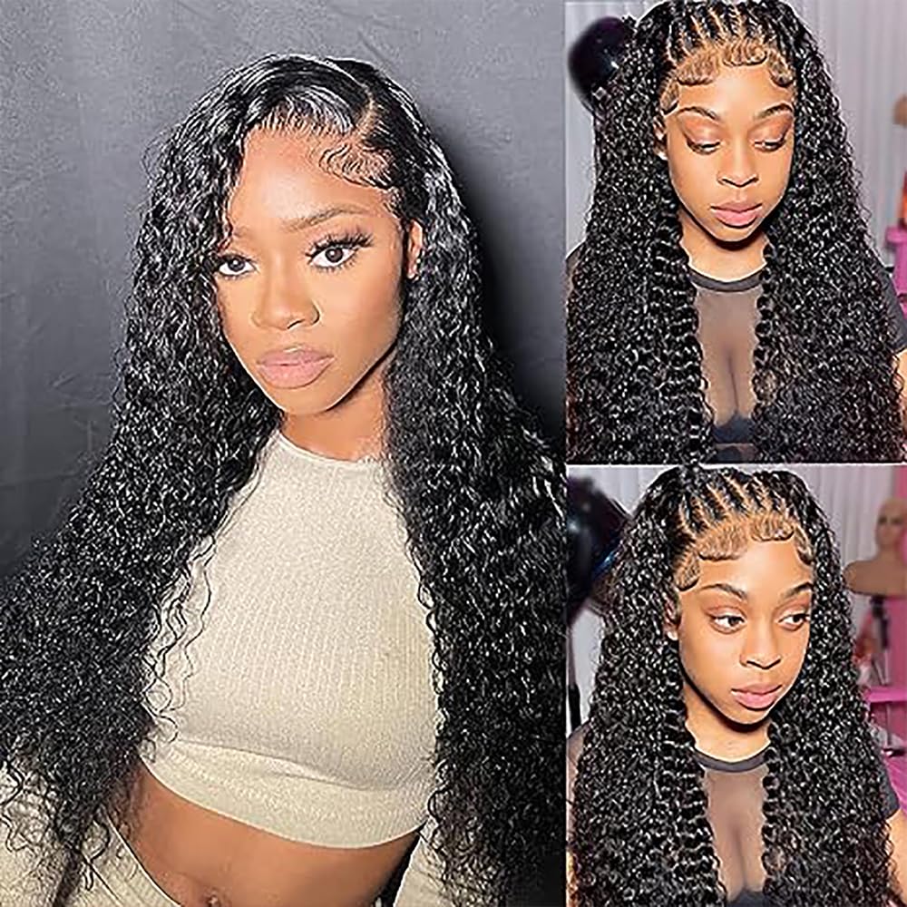 Human Hair Wig 13x1 Glueless Lace Frontal Deep Wave Perruques Unprocessed Brazilian Virgin Hair Pre Plucked Baby Hair 1b Natural Black Minimal Tangle For Women 24 Inch