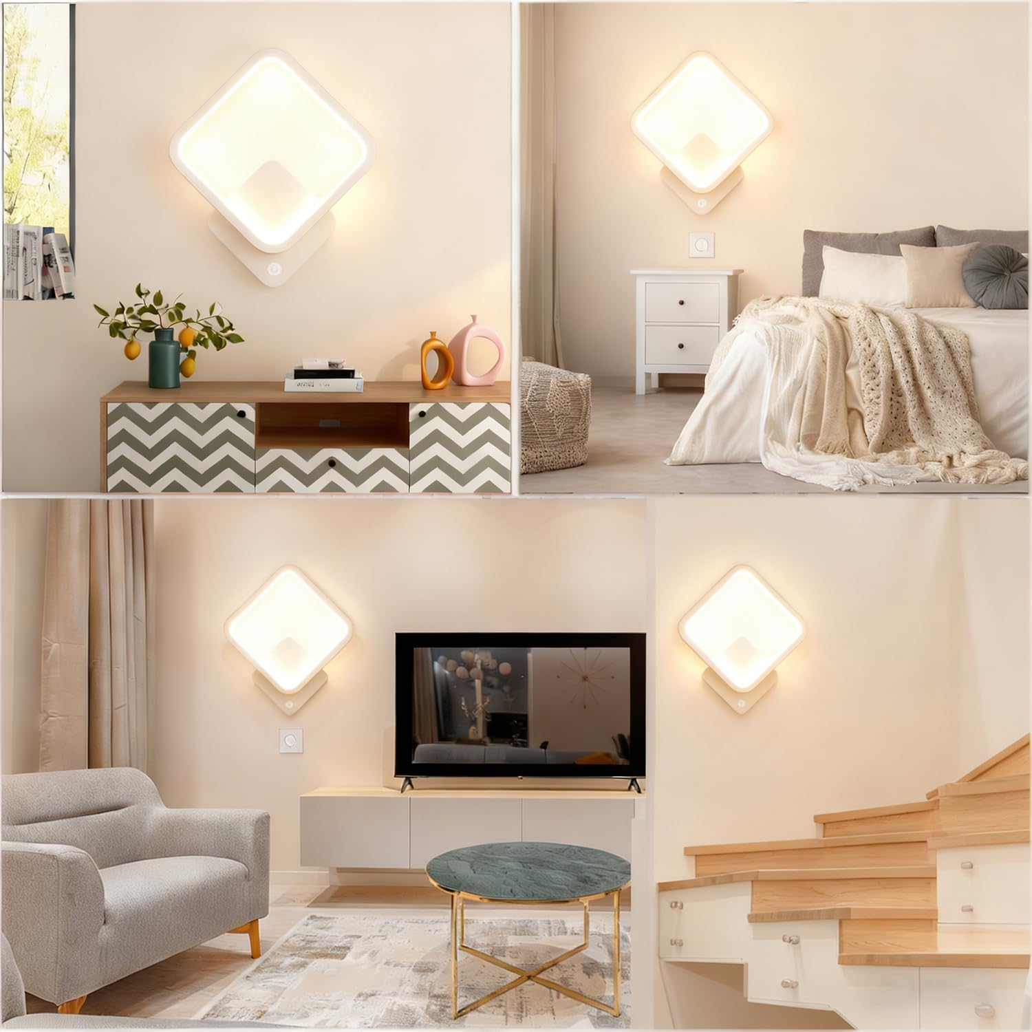 Wandlampe mit Bewegungsmelder Innen LED 18W Modern Wandleuchte aus Aluminium Weiß Wandlicht mit Bewegungssensor 3000K Wandbeleuchtung für Flur Korridor Treppenhaus Balkon Wohnzimmer Schlafzimmer Lampe