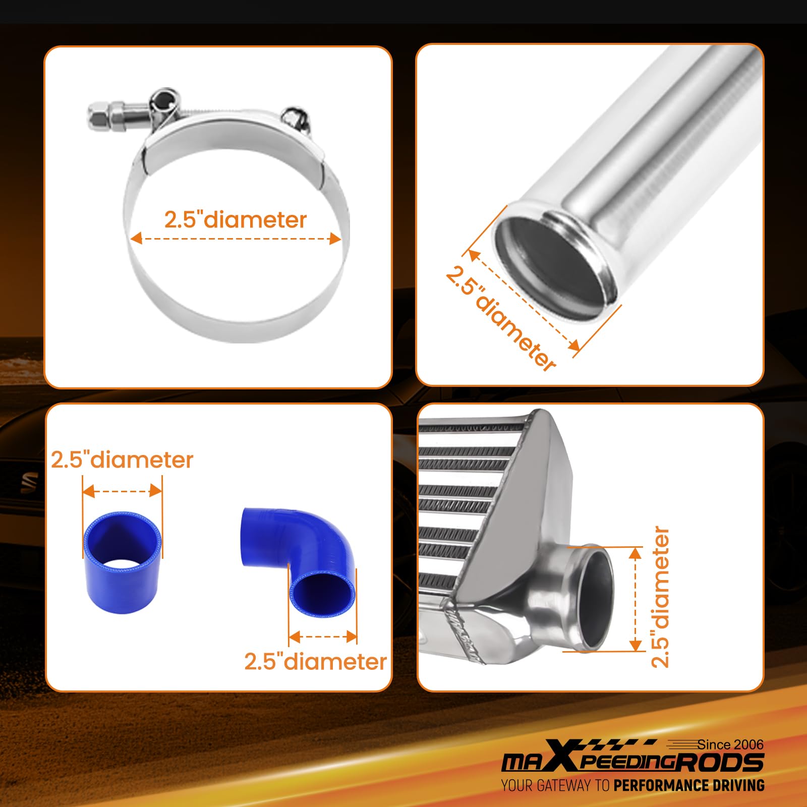 maXpeedingrods T3 Universale Turbo 0,63 A/R e Intercooler + Kit Tubo Intercooler da 2,5" 64mm