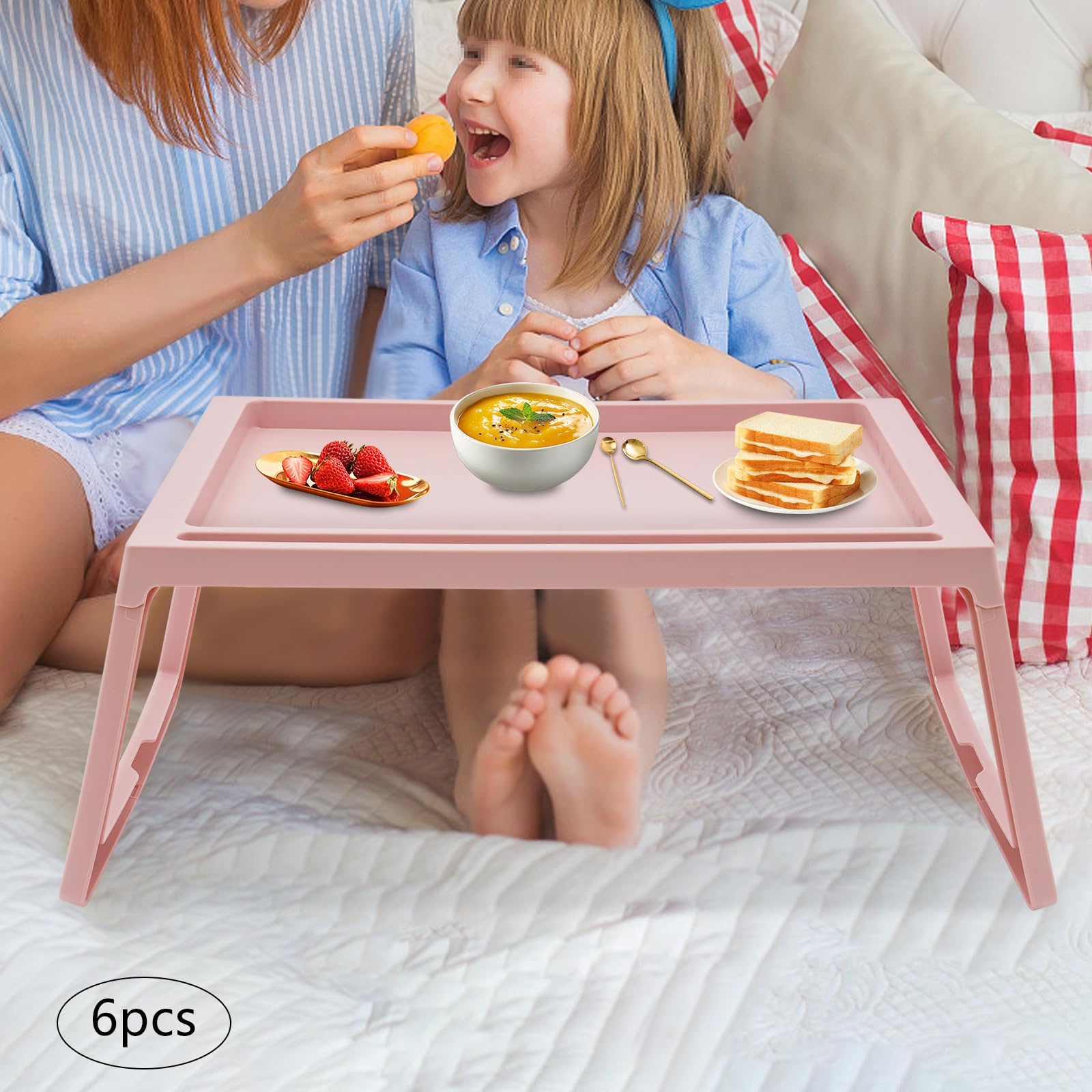 Juego de 6 bandejas plegables para cama – Bandejas versátiles con patas plegables para desayuno en la cama y aperitivos – Uso portátil en sofá o suelo