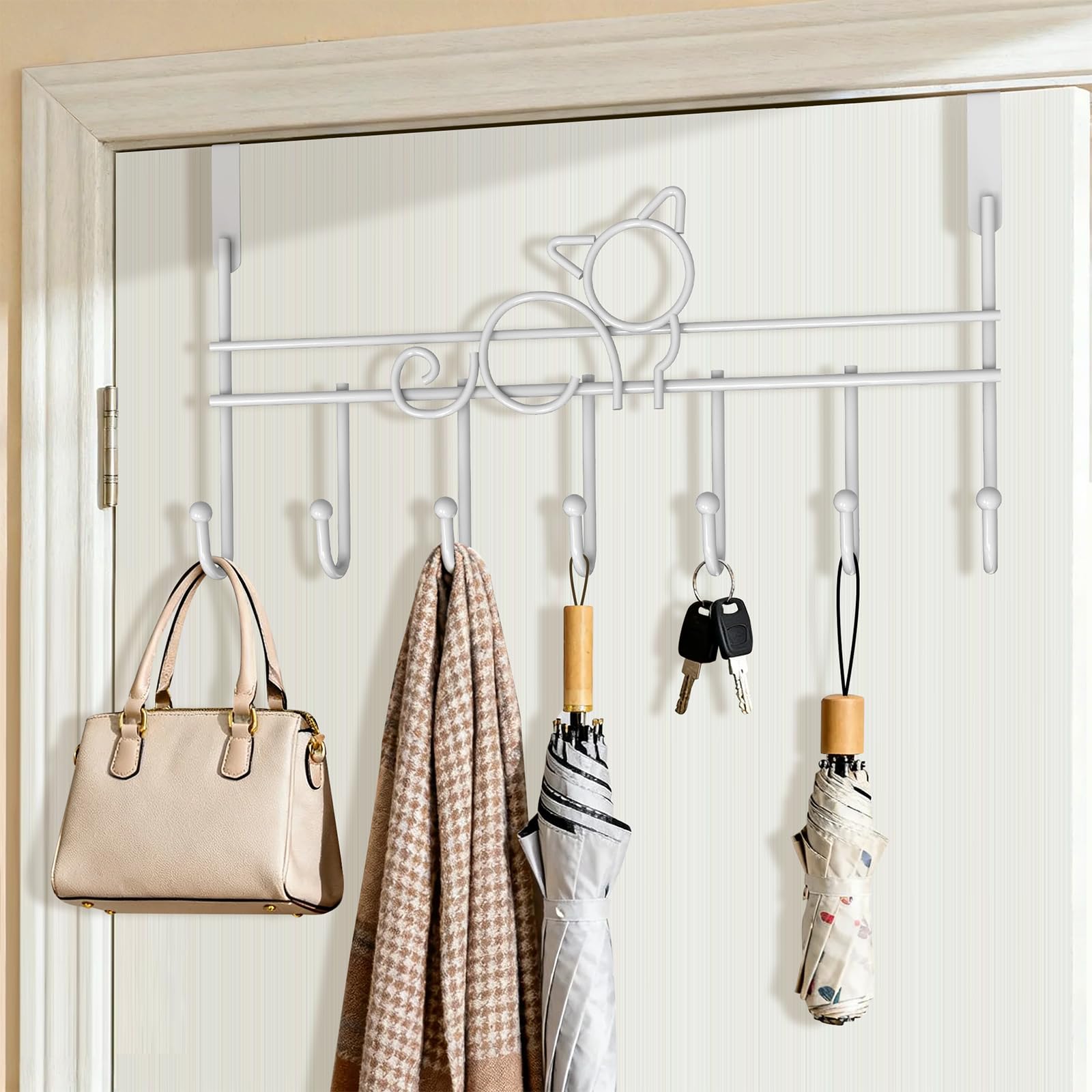 lmytdo Over The Door Hook Door Hanger Over Door Hanger with Rust Resistant Finish & Space Saving Over Door Coat Hooks for Coats, Jackets, Hats, Bags, Robe, Towels, White