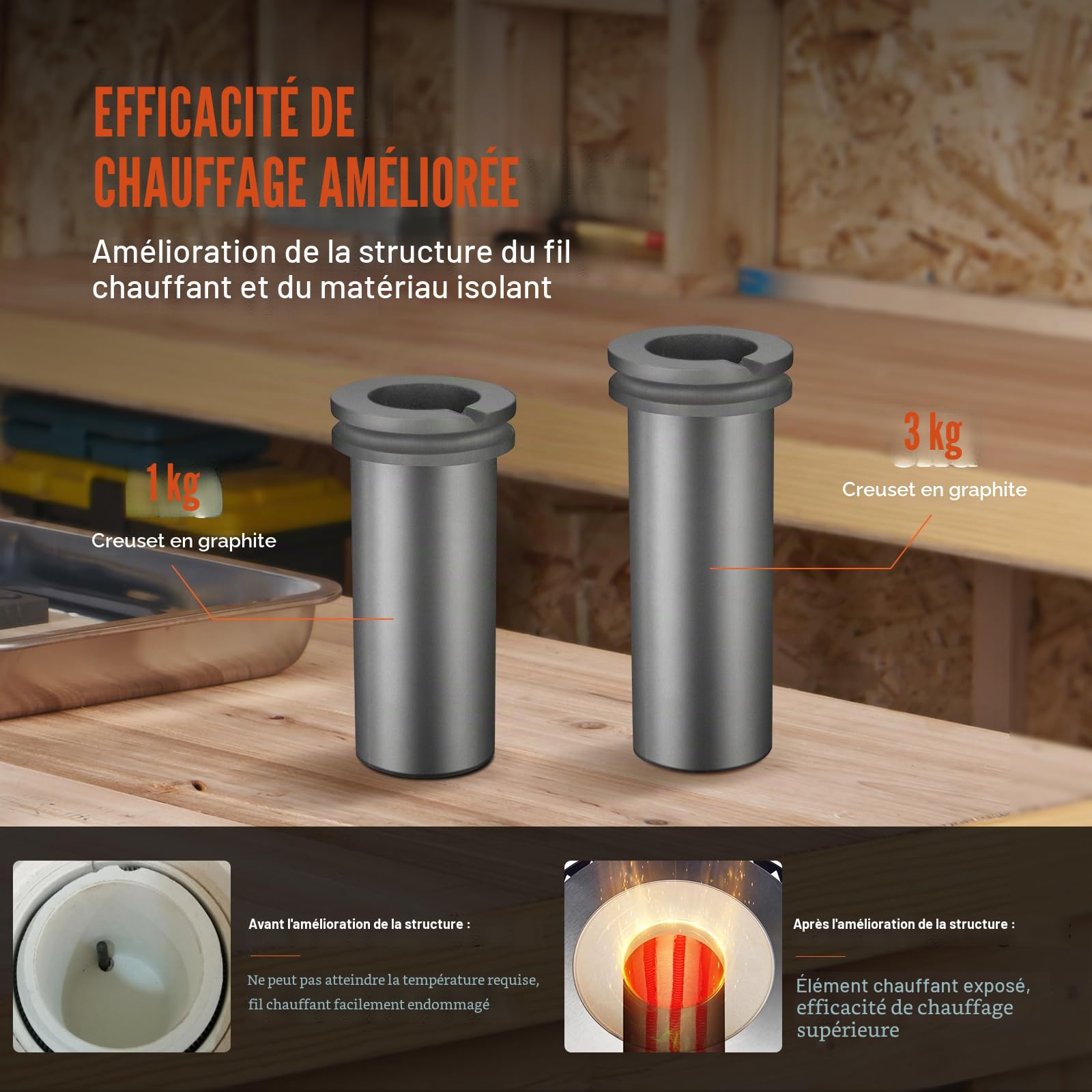 VEVOR Four de Fusion Automatique Électrique 1350 W Four de Fusion d'Or 1150℃ avec Creuset en Graphite 1 kg et 3 kg, Contrôle Numérique Chauffage Rapide pour Traitement de Métaux Argent Aluminium Cuivr