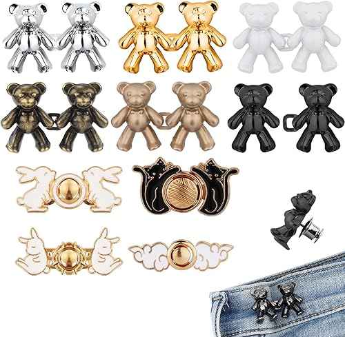 10 pares de botones de oso para jeans, hebilla de cintura ajustable, hebilla de cintura extraíble, no requiere costura, apriete de botón para falda