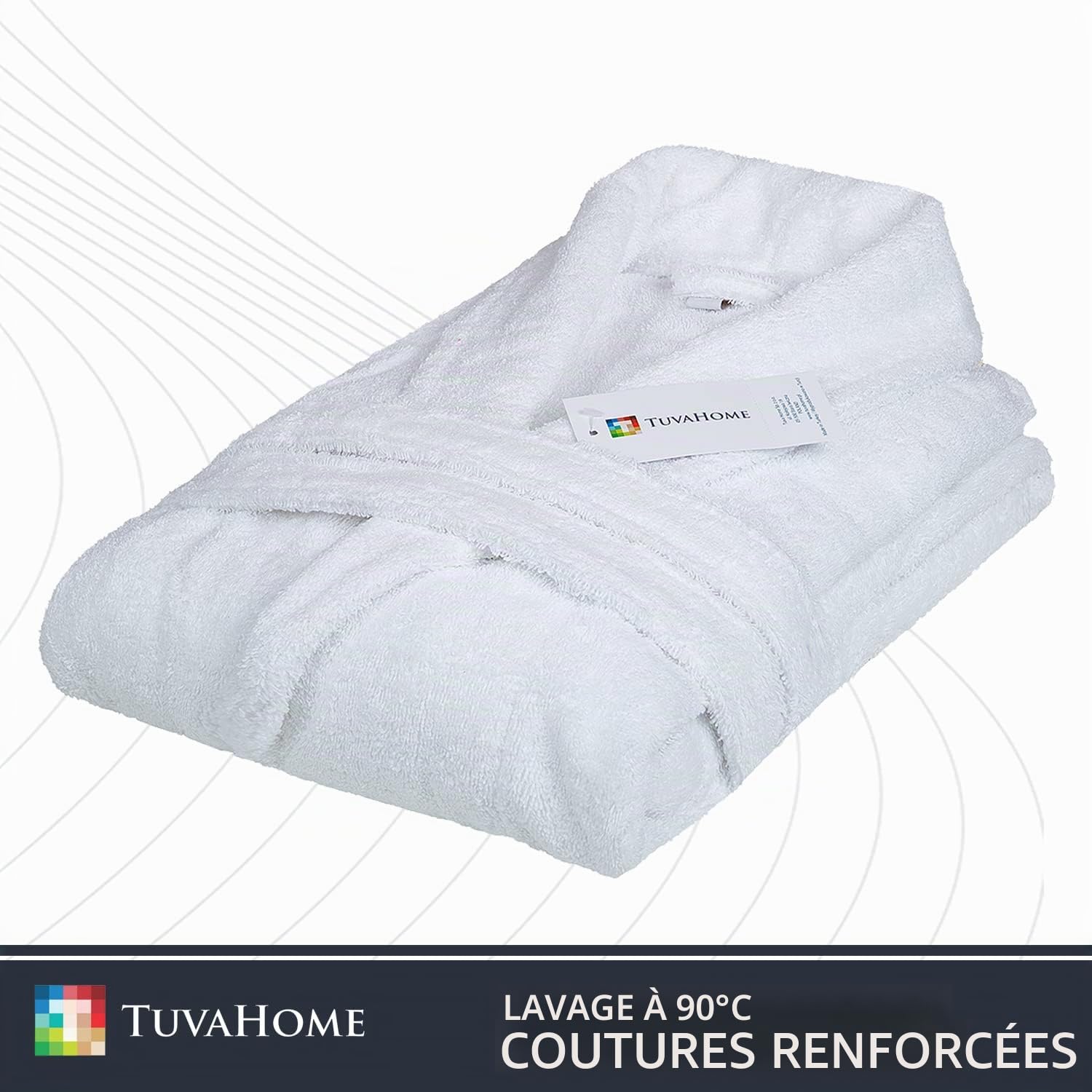 Tuva Home Peignoir Blanc Peignoir Éponge 100% Coton 450g/m2 Unisexe Pour Femme Et Homme Peignoir Hôtel Épais Tailles S/M - 5XL
