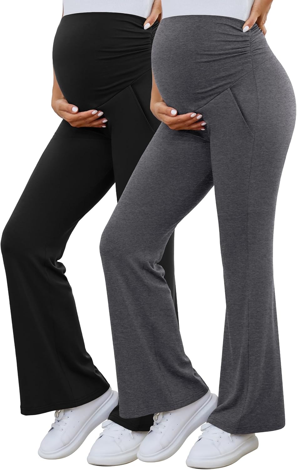 PACBREEZE Women's Maternity Flare Pants, Lounge Casual Pajamas Pants, Stretchy Bootcut Pregnancy Pants, S-XXL