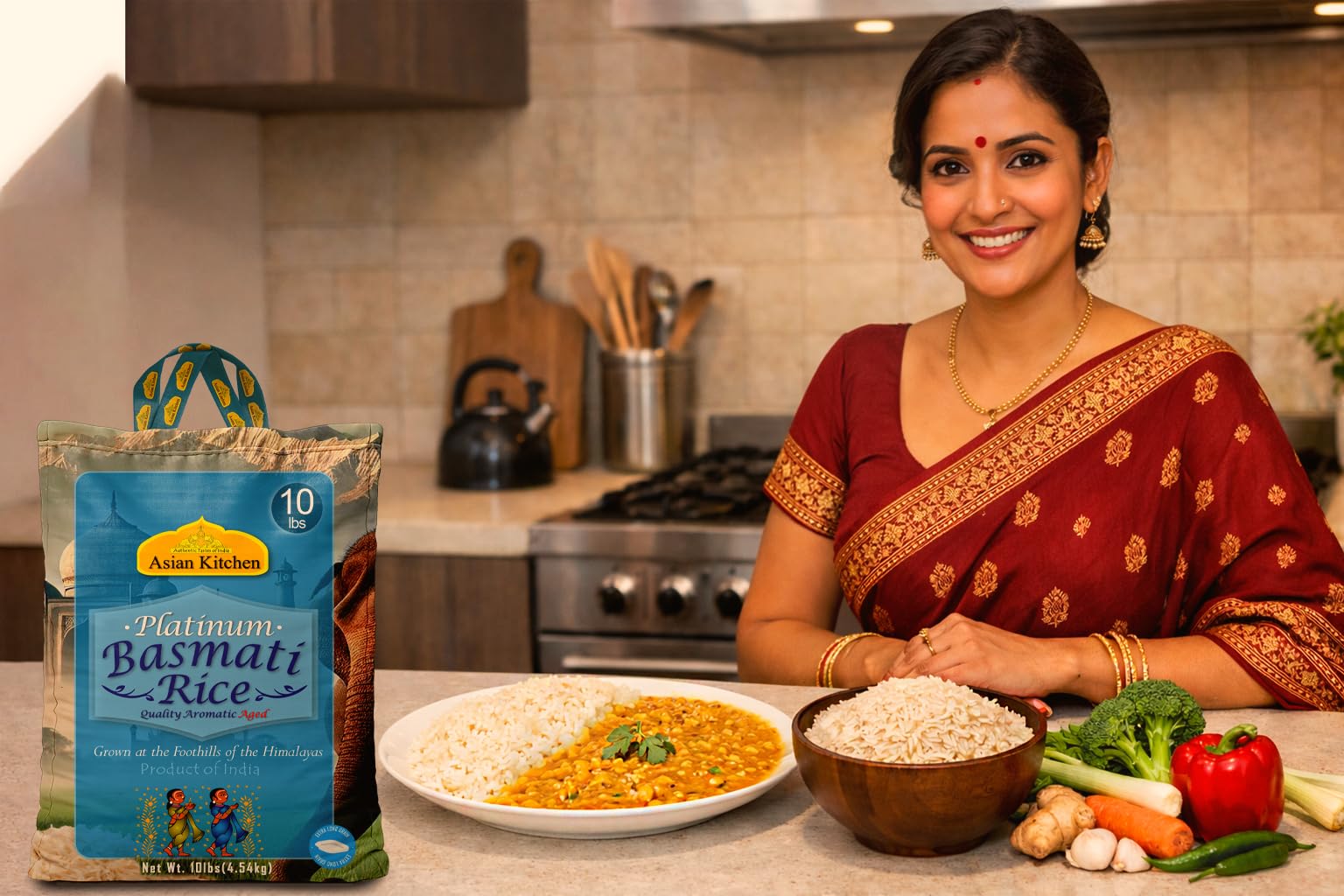 Asian Kitchen Platinum White Basmati Rice Extra Long Aged 10lbs (4.54kg) ~ All Natural | Gluten Friendly | Vegan | Indian Origin | Export Quality