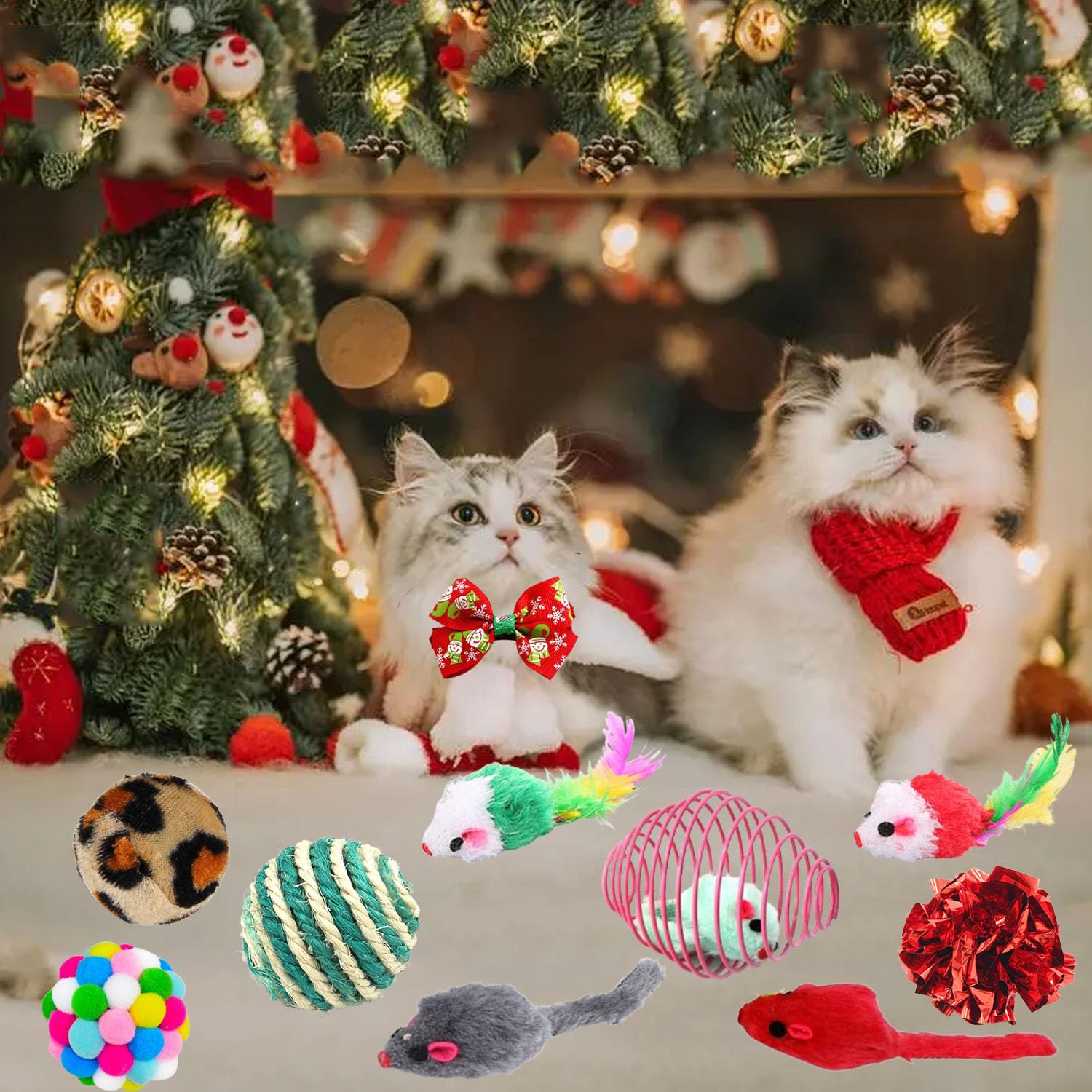 Calendario de Adviento para gatos 2024, juego de juguetes interactivos para gatos de interior con juguetes de hierba gatera, varita de plumas y bolas de cascabel, Navidad para gatitos y