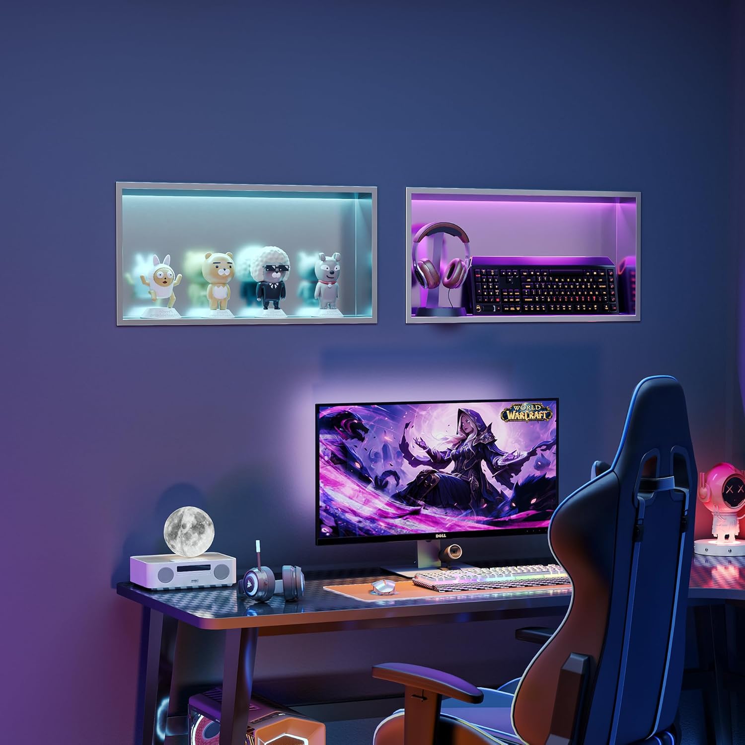 Stainless Steel Shower Niche 24" X 12", No Tile Needed Wall Niche with RGB Led Light, Recessed Shower Shelf for Bathroom Storage Over Mount Installation, Brushed Nickel