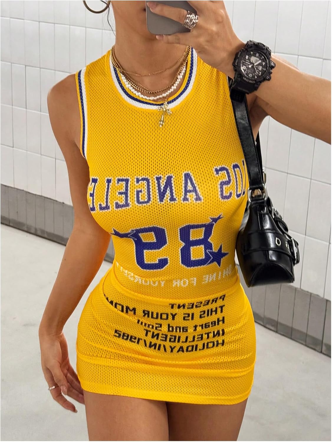 Women's Jersey Dress Number Letter Graphic Jersey Dress Y2k Crew Neck Sleeveless Bodycon Mini Tank Dresses Streetwear - Image 3