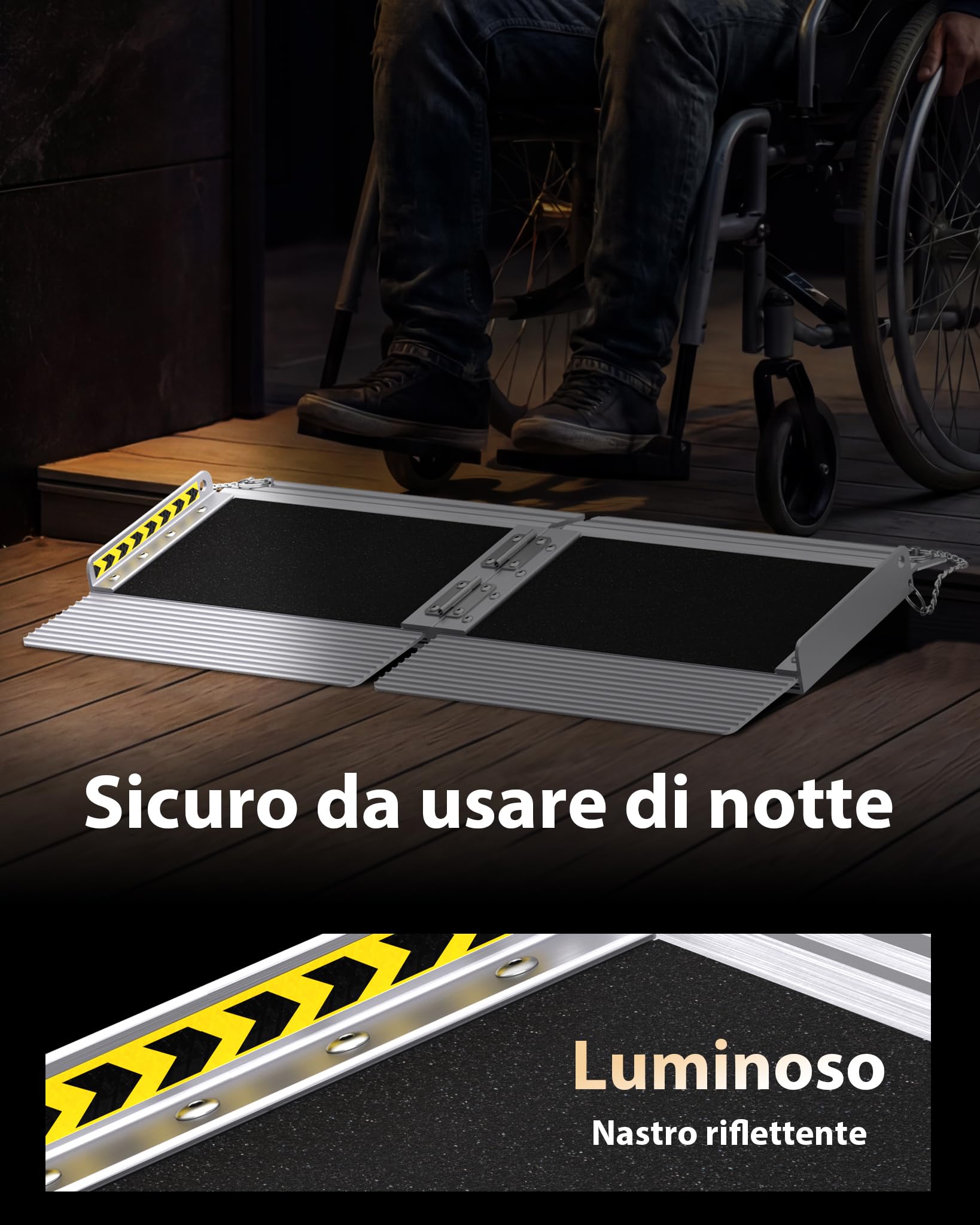FACHNUO Rampa per soglia portatile da 30 cm, con base autoadattante, capacità di carico 363 kg, rampa per sedia a rotelle per porte di casa, rampa antiscivolo per gradini a casa, rampa pieghevole per