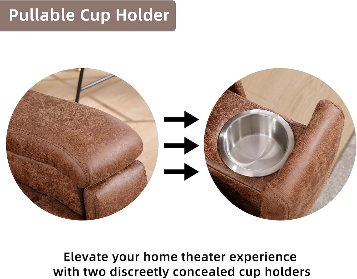 Leather Recliner Chair, Manual Recliner Chair for Adults with Overstuffed Arms and Back, Single Sofa Recliner with Cup Holders for Living Room (1, Brown)