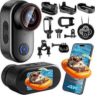 Action Cam 4k, WiFi Bodycam Mini Körperkamera Actionkamera 120° Weitwinkel, Helmkamera Motorrad 150 Min Akkulaufzeit, POV Kamera Sportkamera, Radfahren, Motorradfahren, Reisen, Haustiere und Vlogging