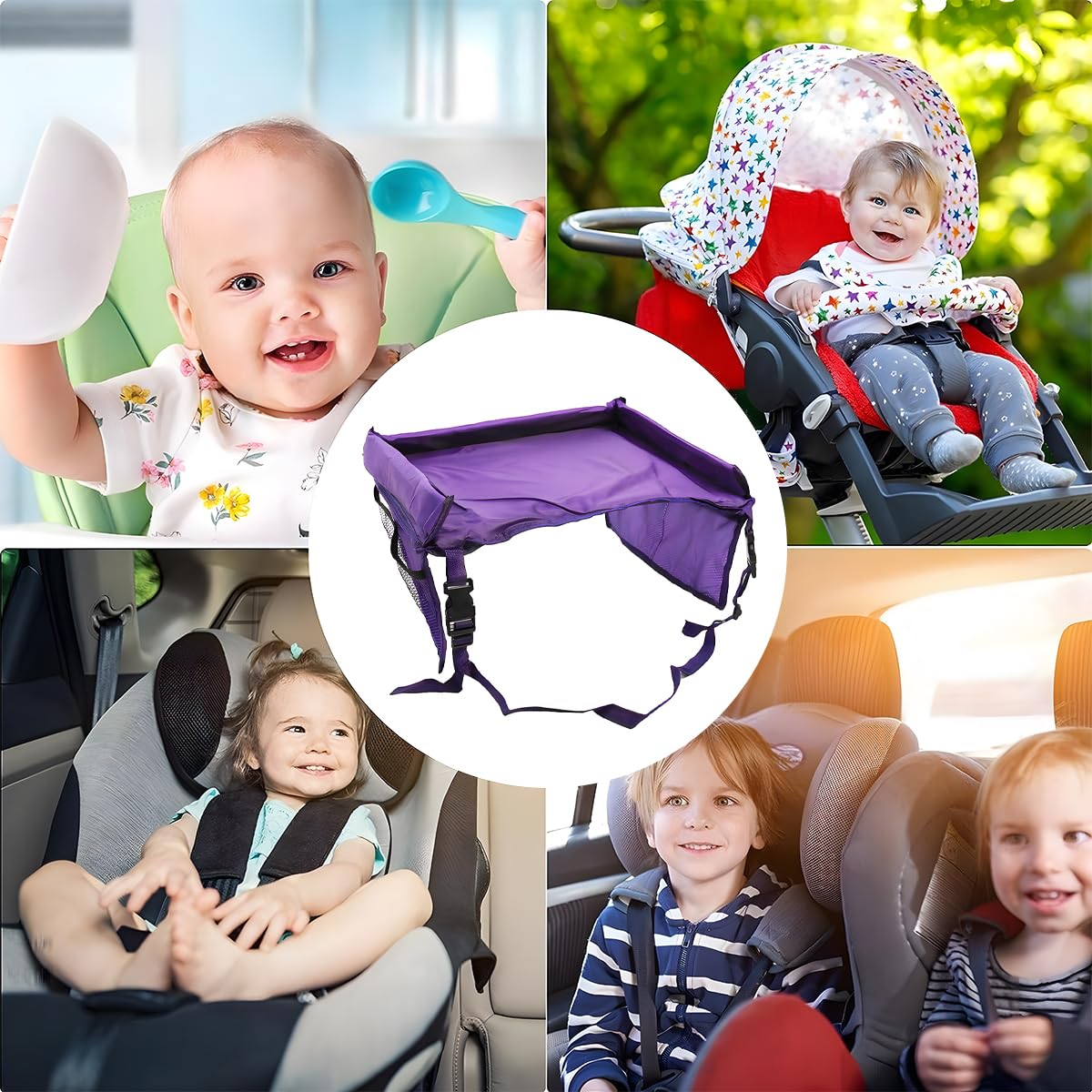 CGEAMDY Bureau Lap Pour Siège Voiture, Plateau Siège Voitures Pour Enfants, Plateau De Voyage Enfant Voitures Avec Grande Espace Sac Rangement Accessoires Voiture De Voyage Polyvalent(Pourpre)
