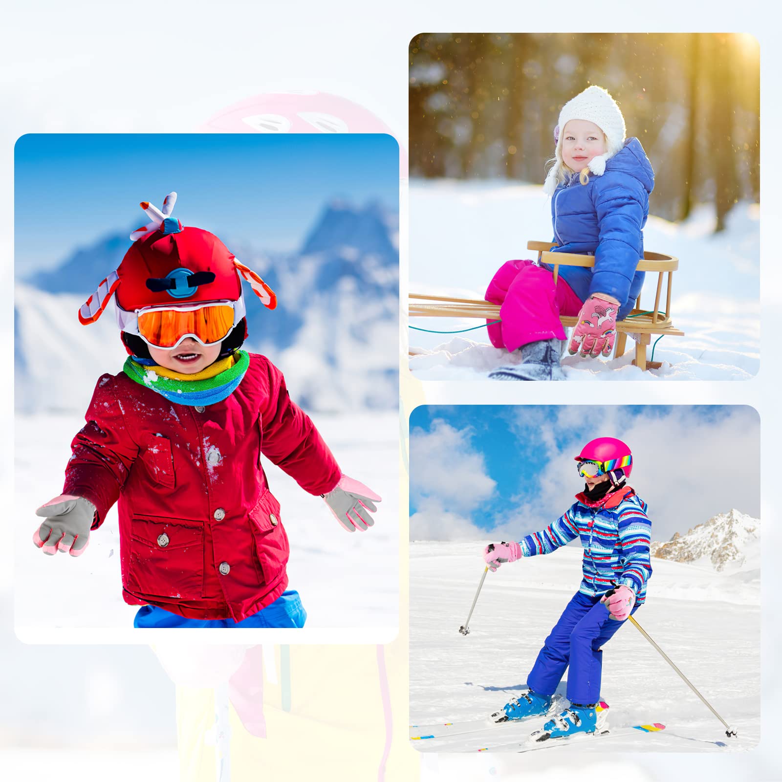 JUPSK Moufles De Ski Enfant Imperméables – Gants Chauds Hiver Rose Licorne – Snowboard, Luge, Ski 3-14 Ans – Antidérapants & Confortables