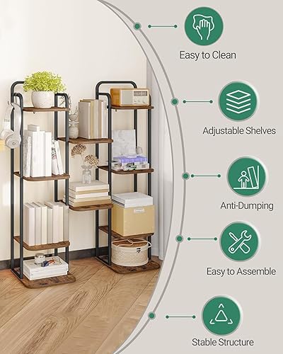 Miniatura 7 de Zapatero vertical de 6 niveles, torre de zapatos estrecha, estante alto para zapatos con 2 ganchos, estantes ajustables, estantes de zapatos de