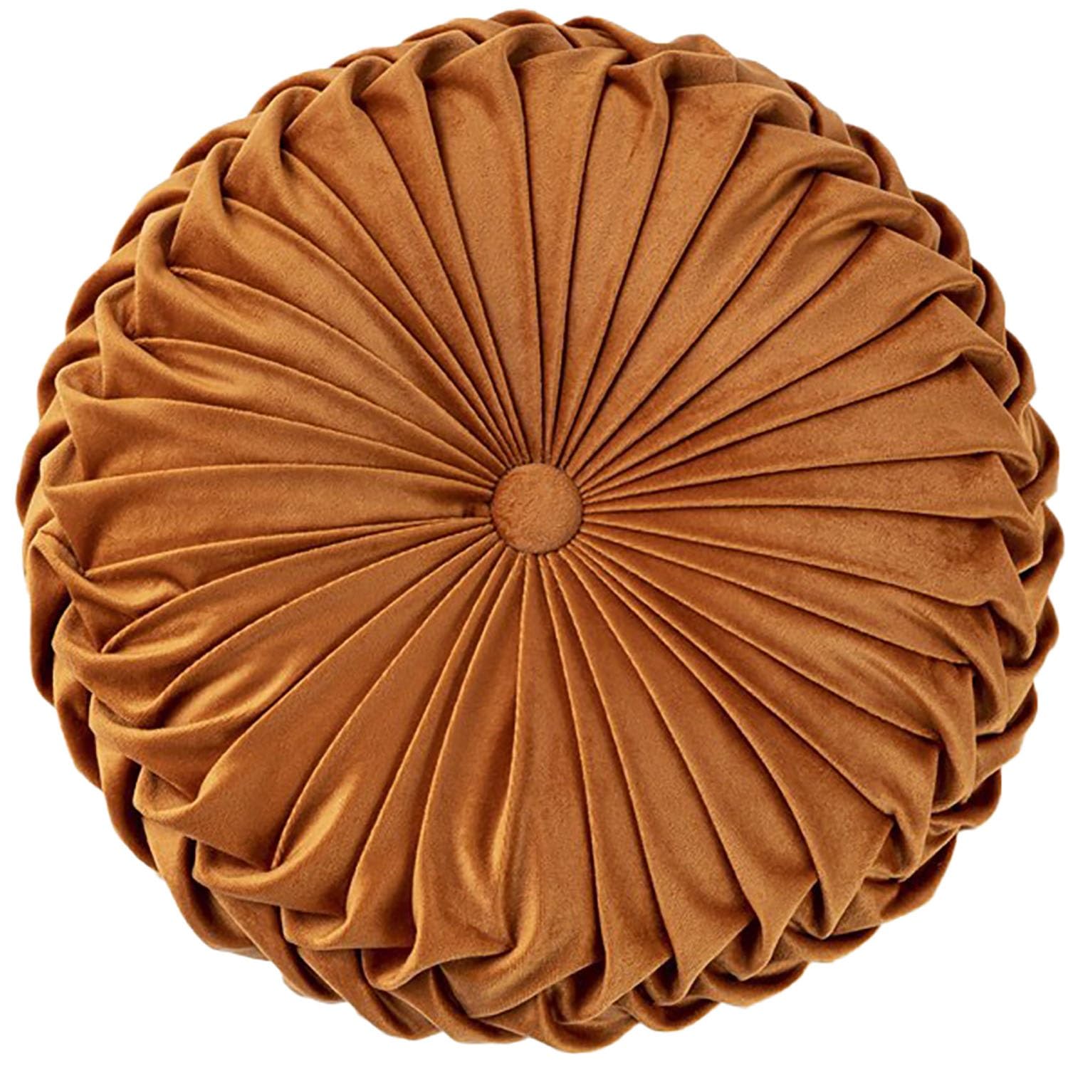 ZEaink Round Throw Pillows, 13.7" Velvet Round Pumpkin Throw Pillow Couch Cushion Floor Pillow Decorative, for Sofa,Bed,Chair Living Room,Car(Caramel,D: 35cmx10cm)
